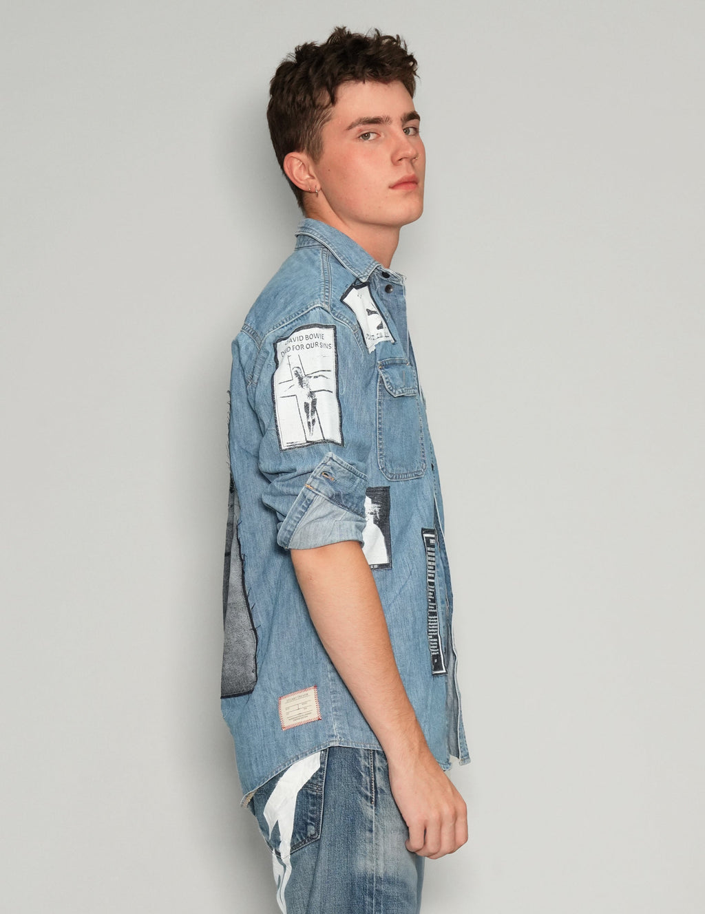 Vintage Denim Shirt with Patched Details