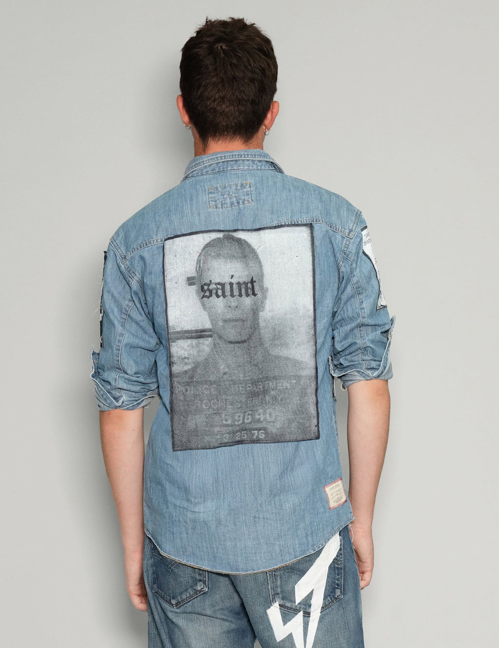 Vintage Denim Shirt with Patched Details