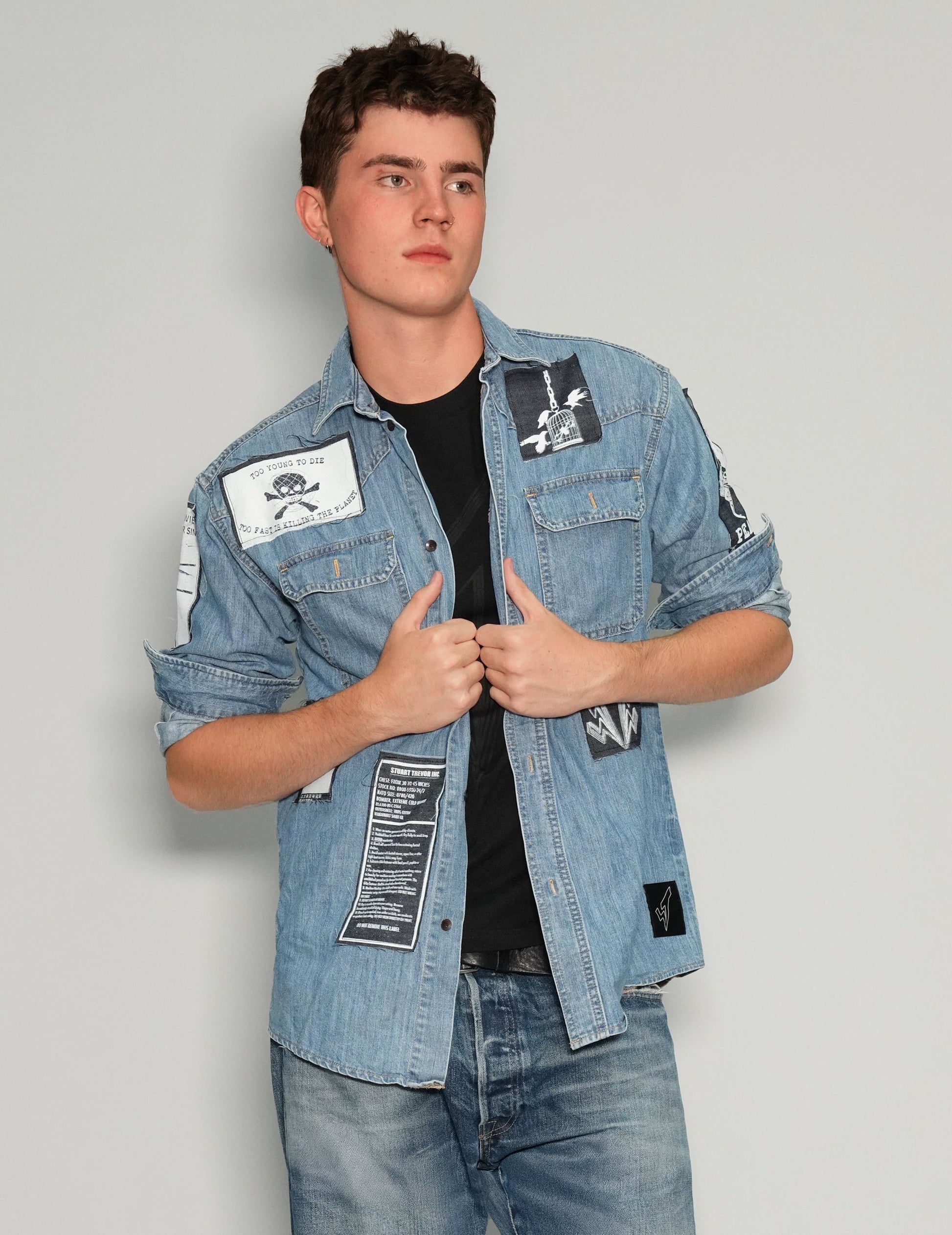 Vintage Denim Shirt with Patched Details