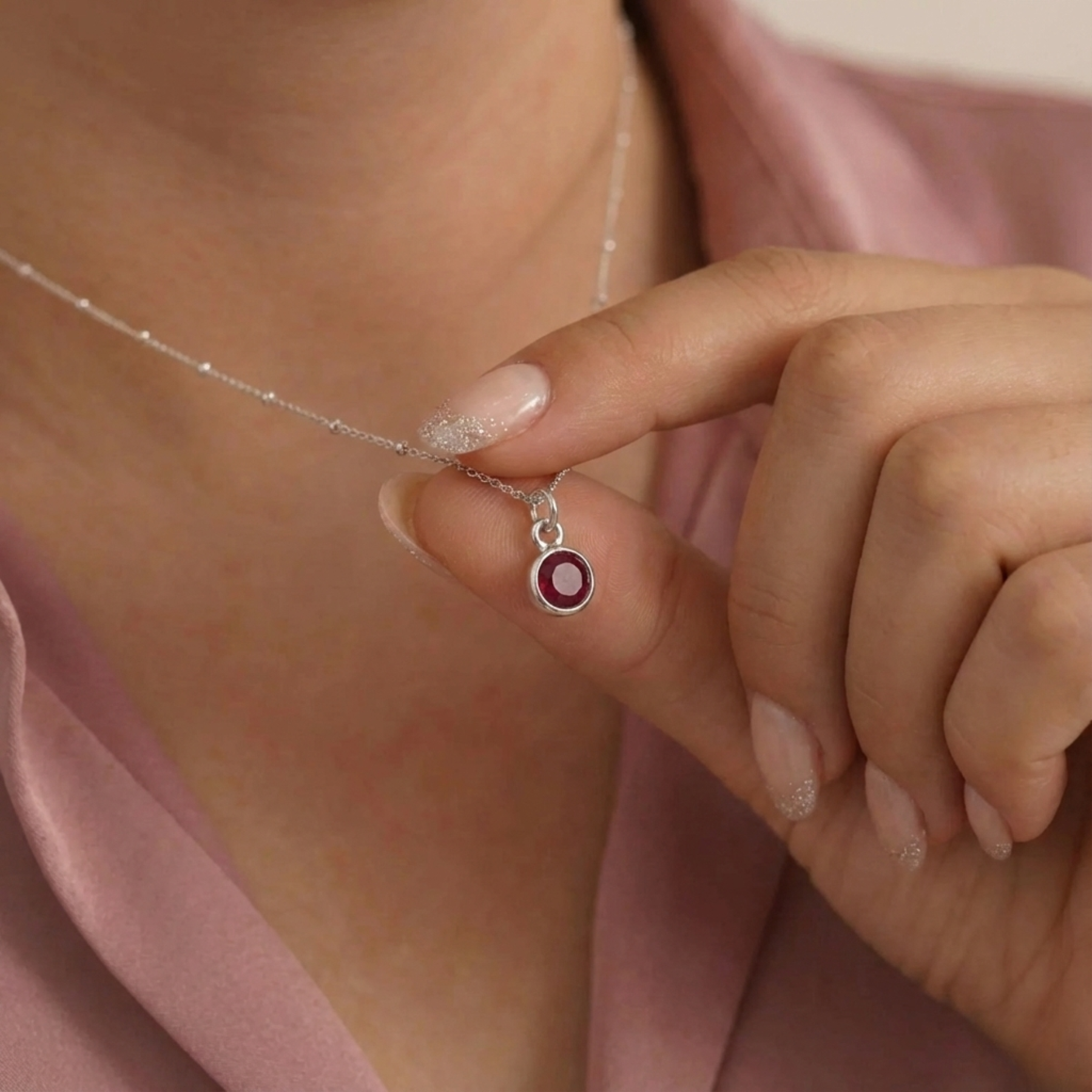 Sterling Silver Garnet Pendant Necklace