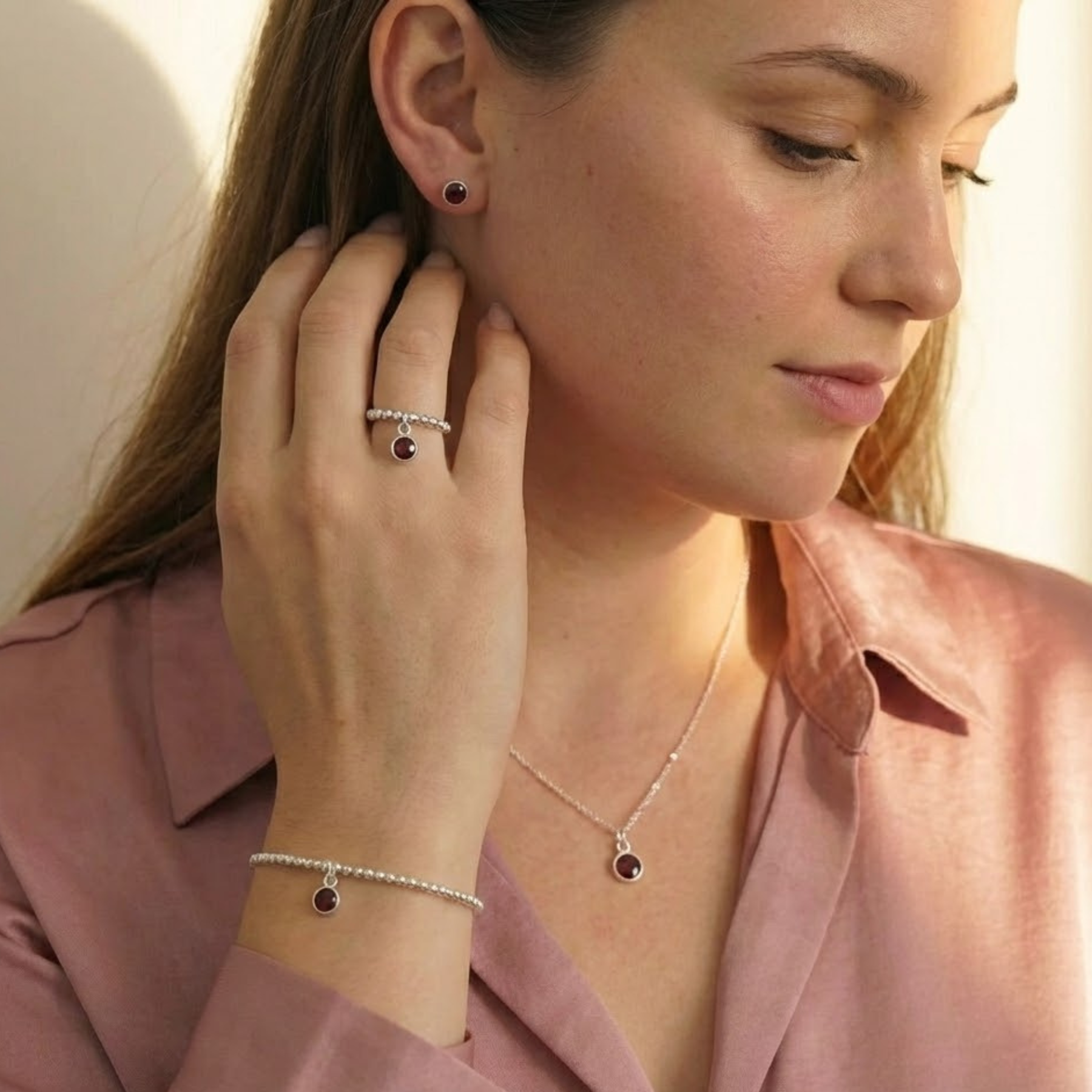 Garnet Bracelet and Ring Set Customizable