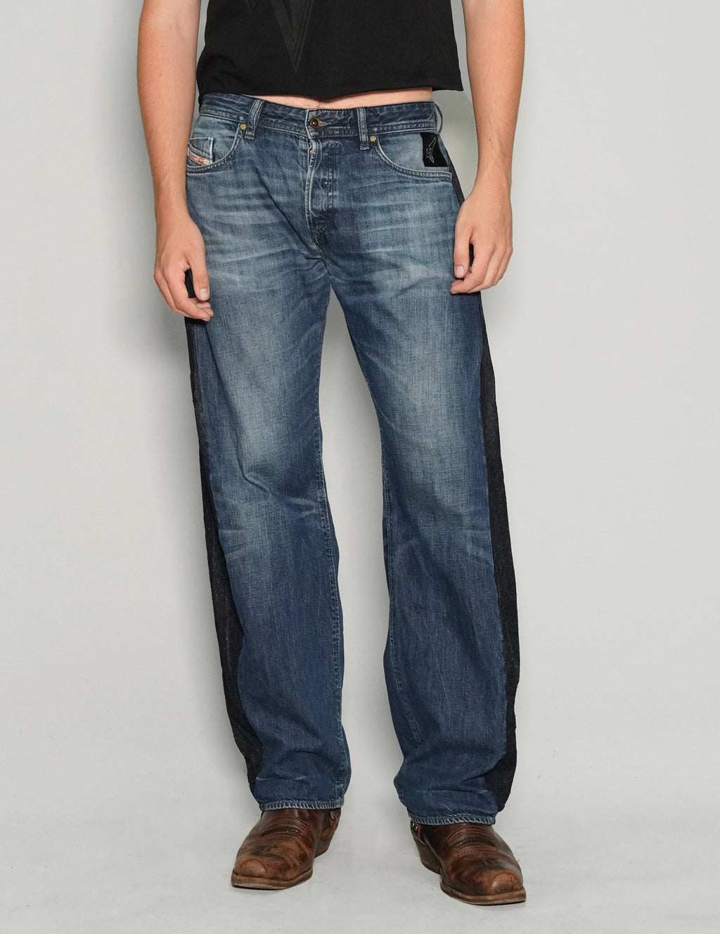 Barrel Fit Side Panel Jeans in Dark Denim