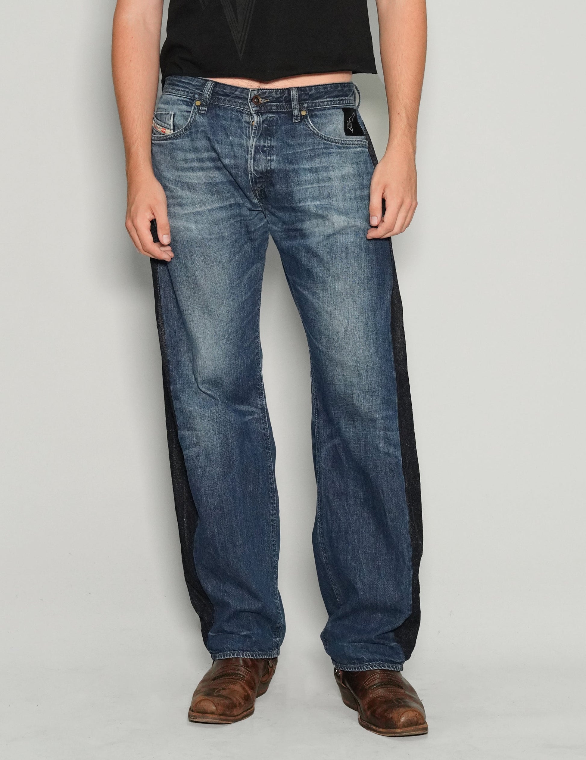 Barrel Fit Side Panel Jeans in Dark Denim