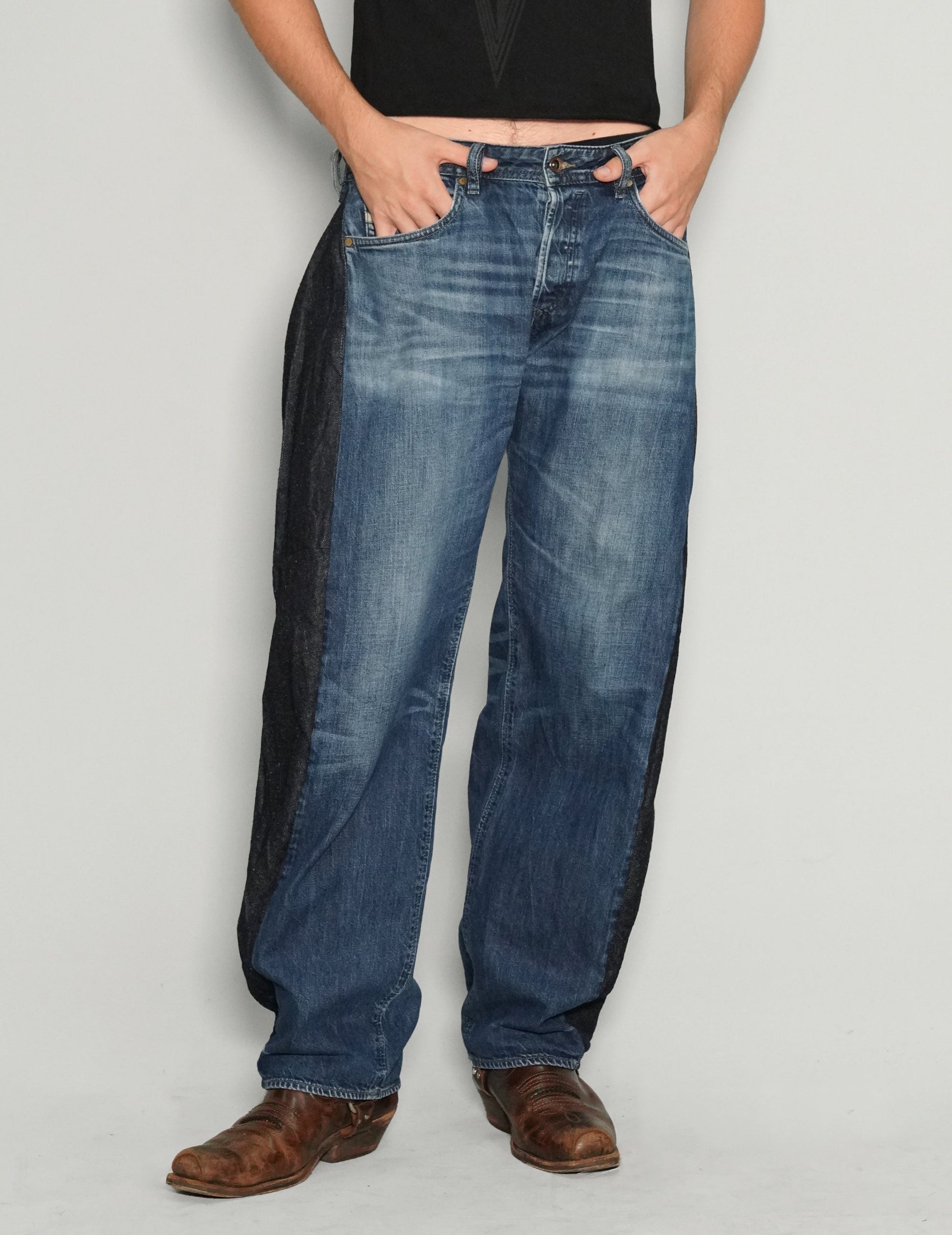 Barrel Fit Side Panel Jeans in Dark Denim
