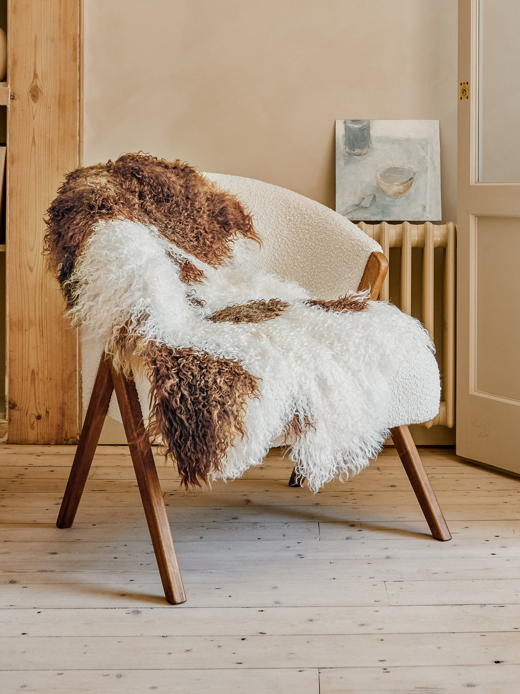 White and Brown Sheepskin Rug
