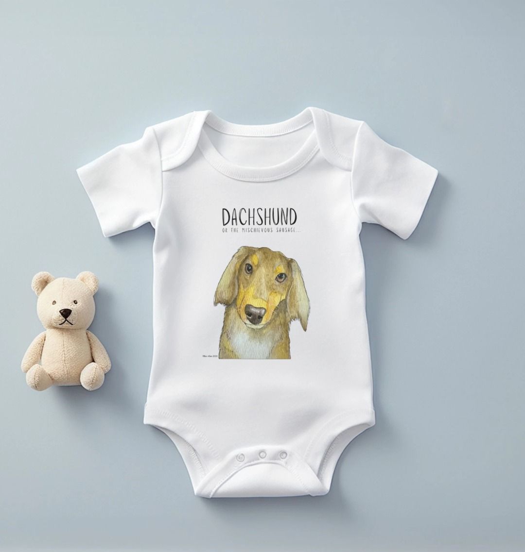 Mischievous Hot Dog Baby Bodysuit Long Haired Dachshund