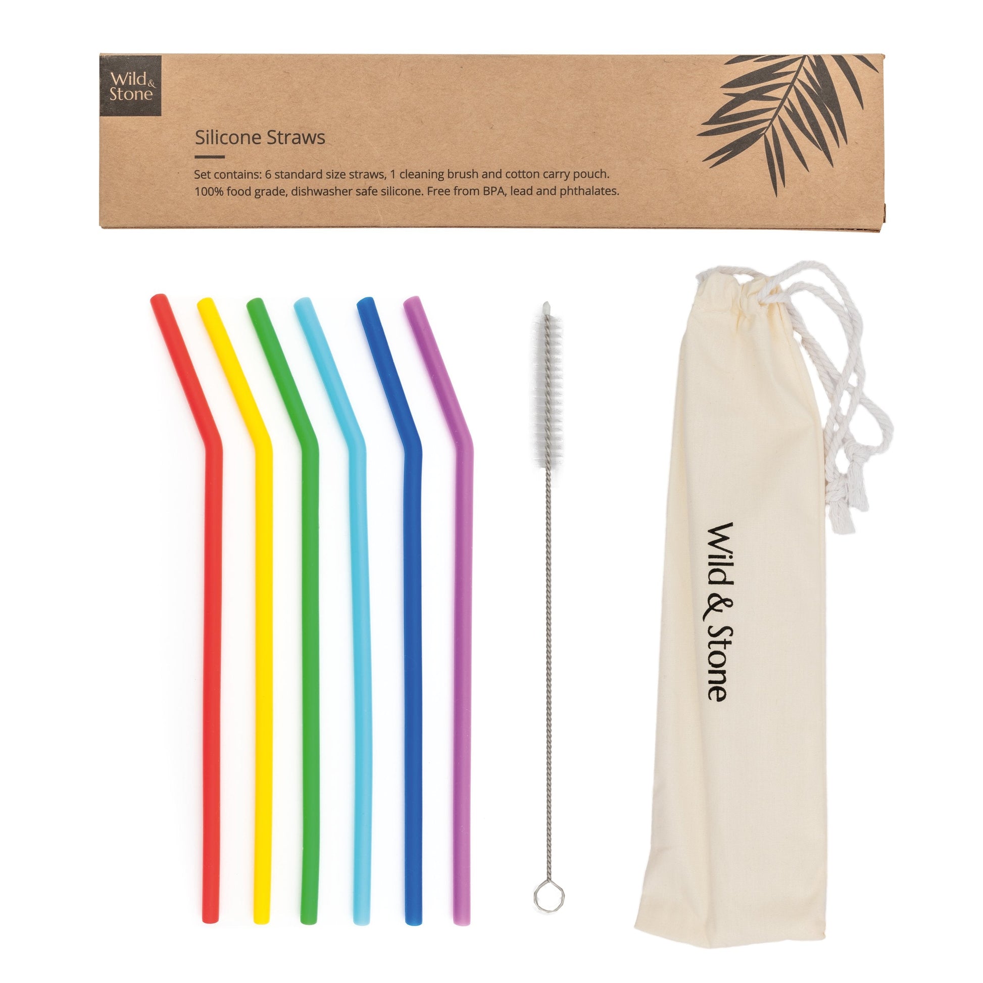 Reusable Silicone Drinking Straws 6 Pack with Carry Pouch