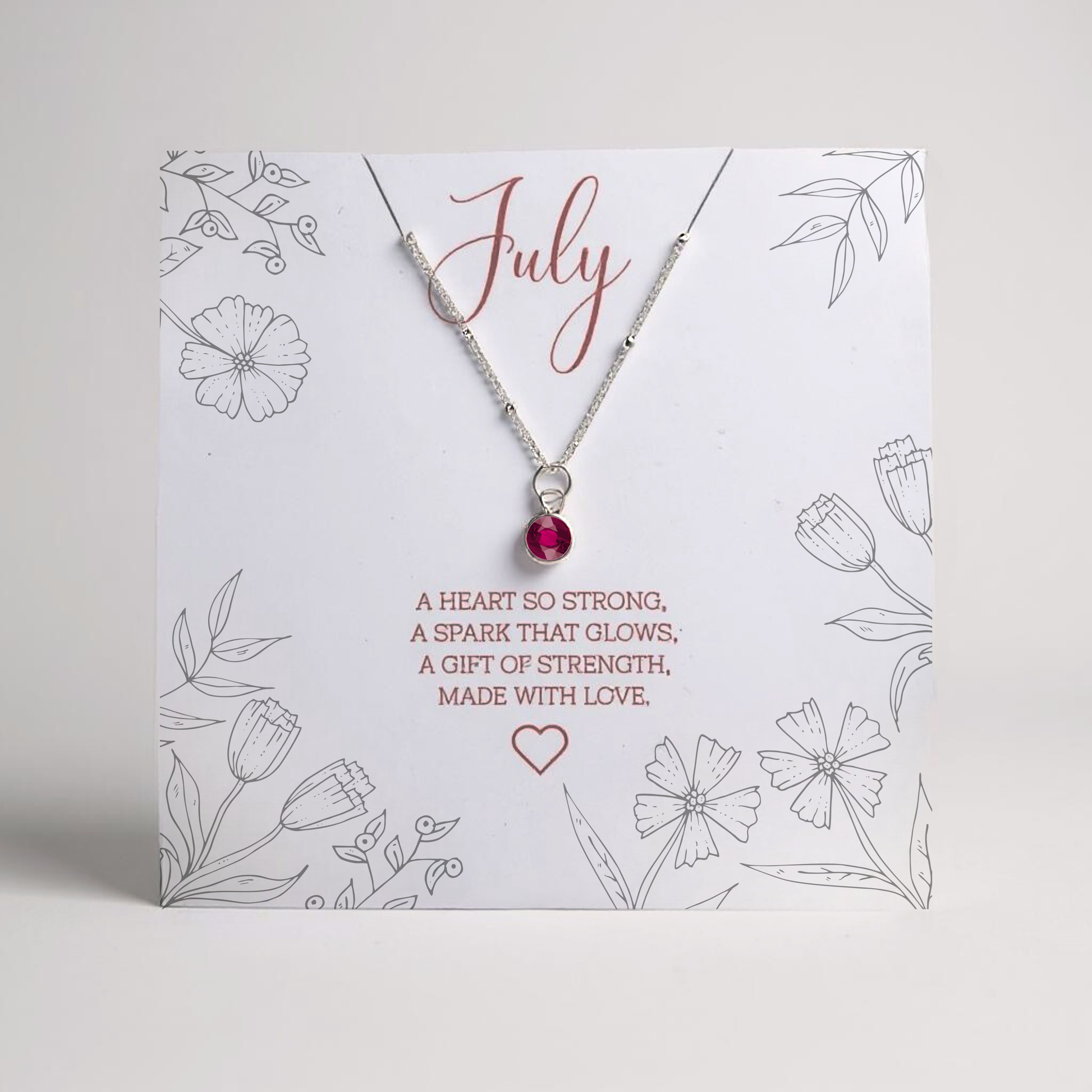 Ruby July Birthstone Necklace in Sterling Silver