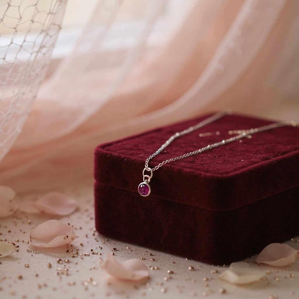 Ruby July Birthstone Necklace in Sterling Silver