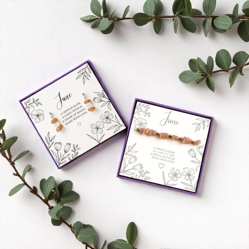 Peach Moonstone Bracelet and Earring Set