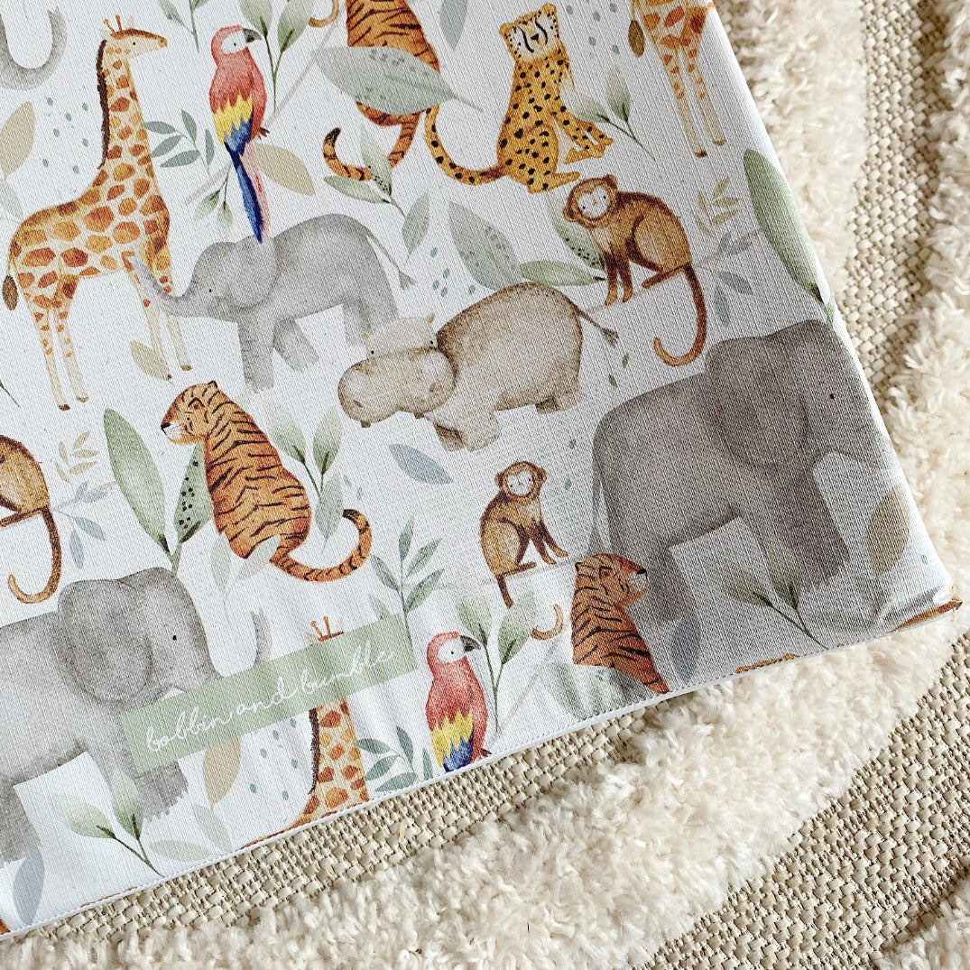 Anti-Roll Wedge Baby Changing Mat - Jungle Animals print