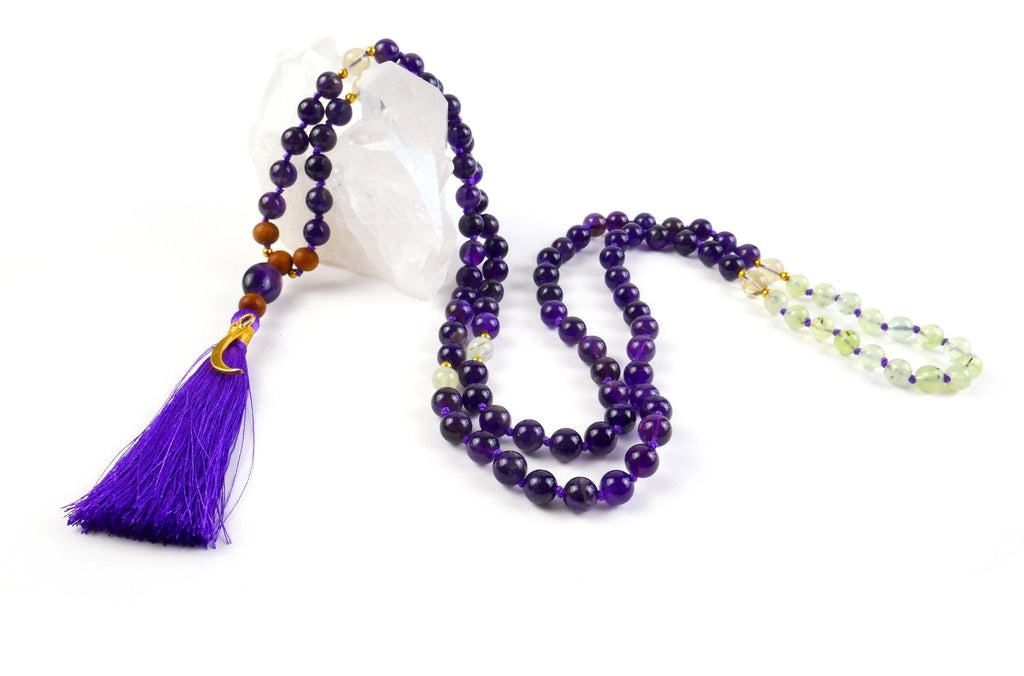 Amethyst Mala Necklace with 108 Beads