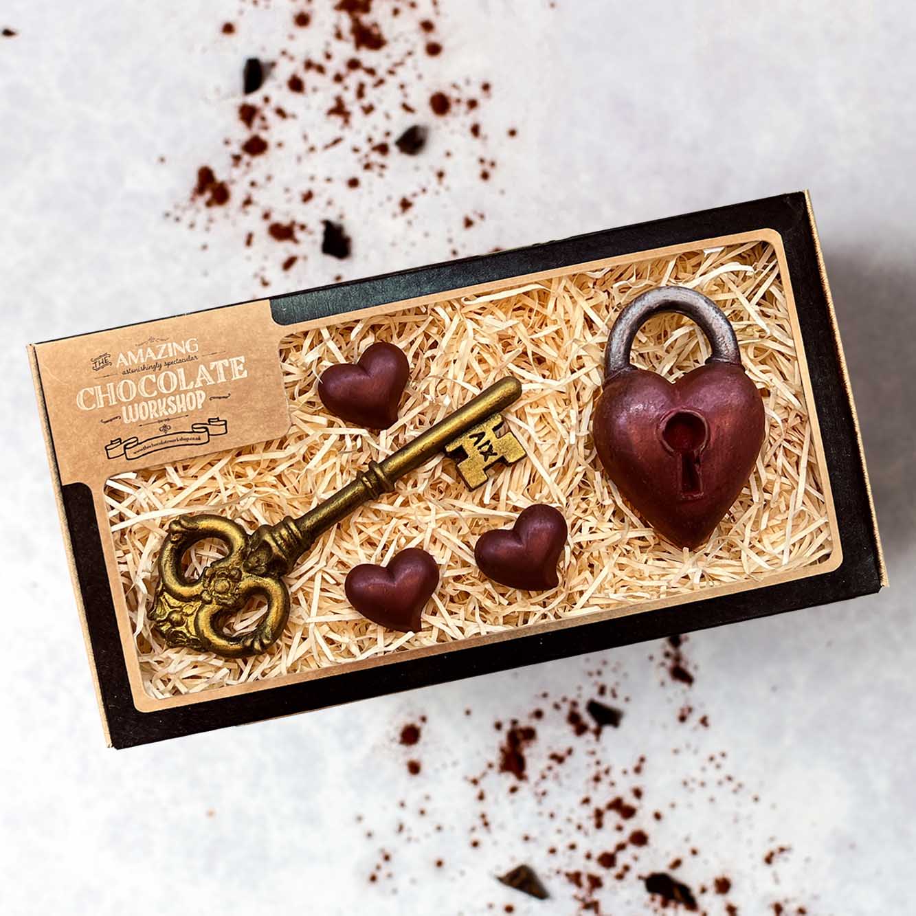 Heart Lock with Antique Key and Hearts Gift Box