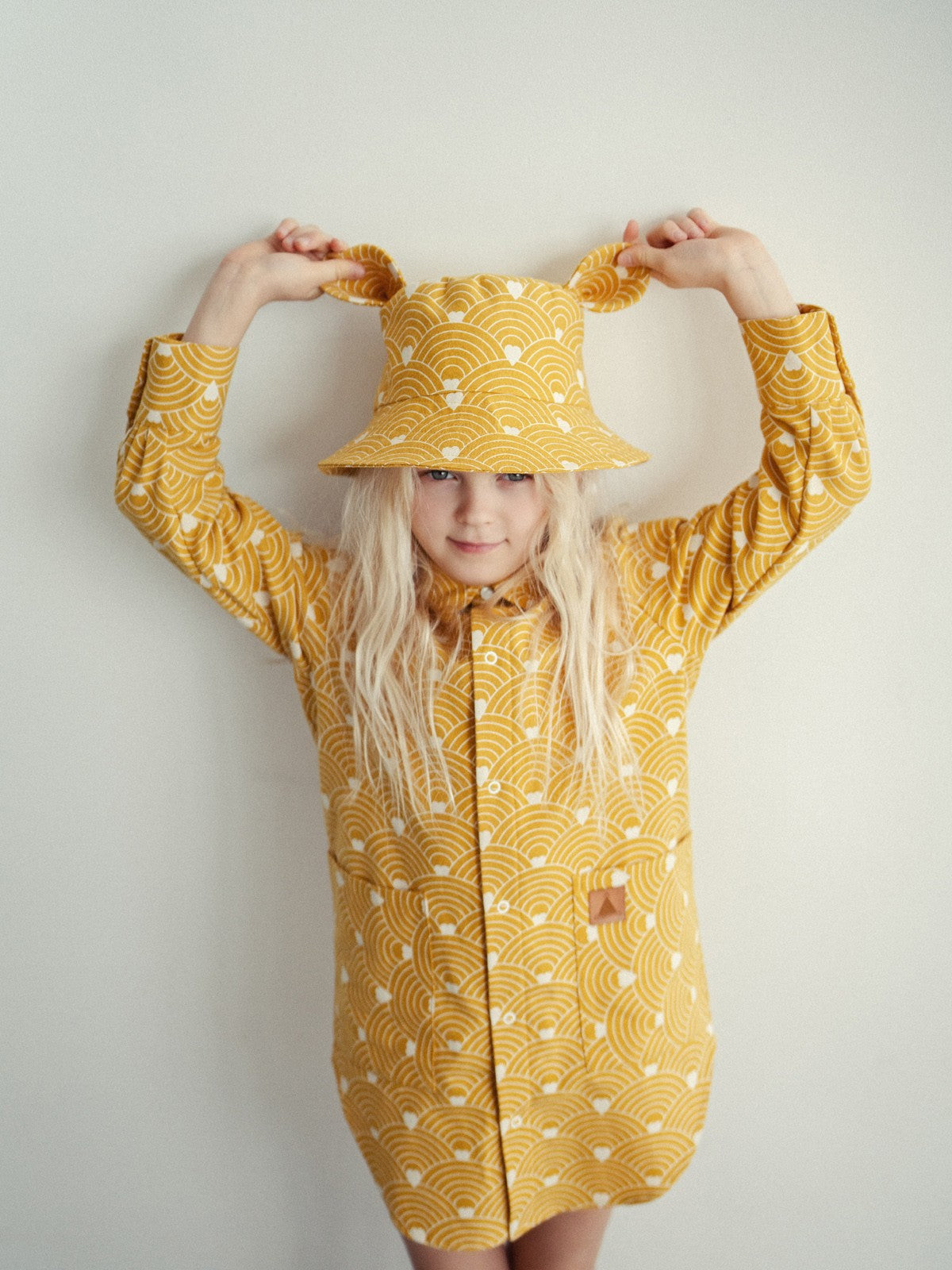 Kids Hat with Ears - Waves on Mustard