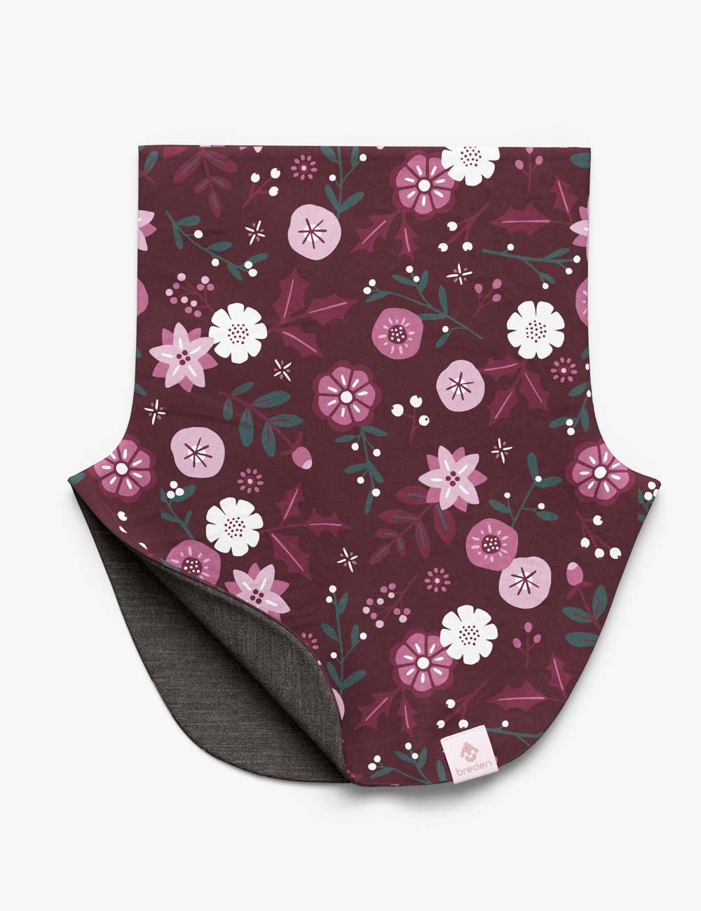 bold kids merino neck warmer with winter flowers on a stark background
