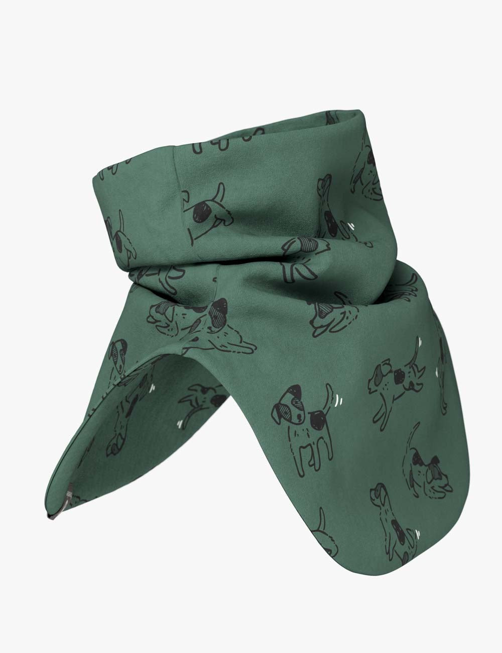 bold green kids neck warmer in dramatic studio lighting, showcasing its stylish design and cozy cotton fabric