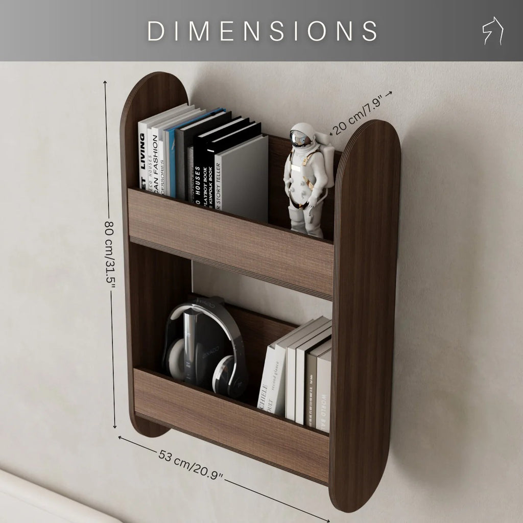 a soft-lit view of a handcrafted kids bookshelf in a cozy nursery corner