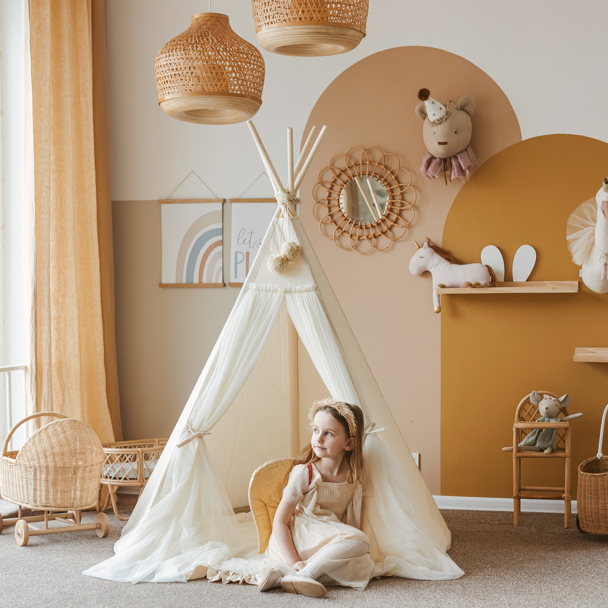 Fairy Kids Play Tent with Tulle in Cognac