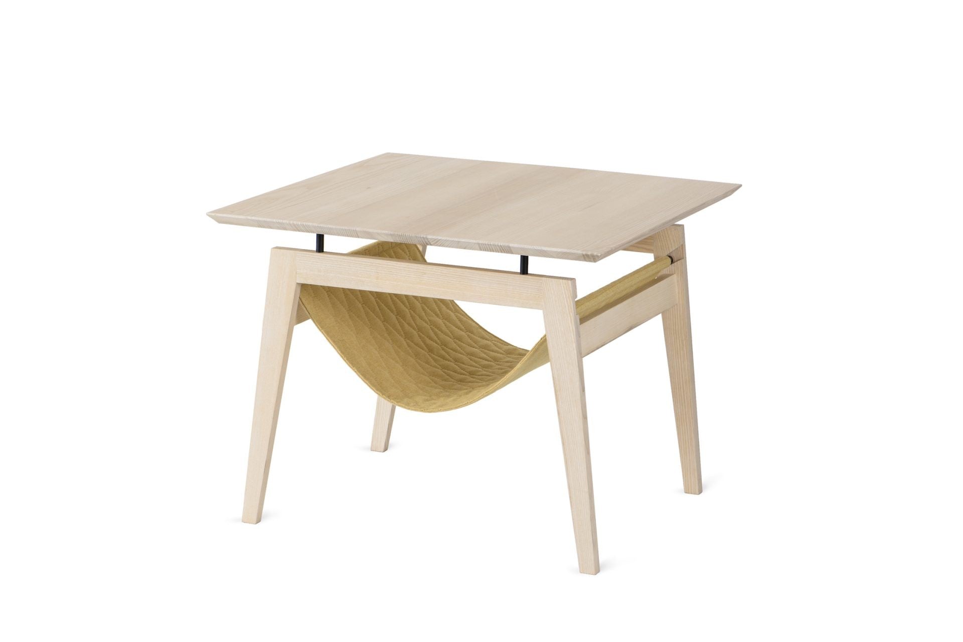 bold honey kikko table with cat hammock in a modern sunlit living room