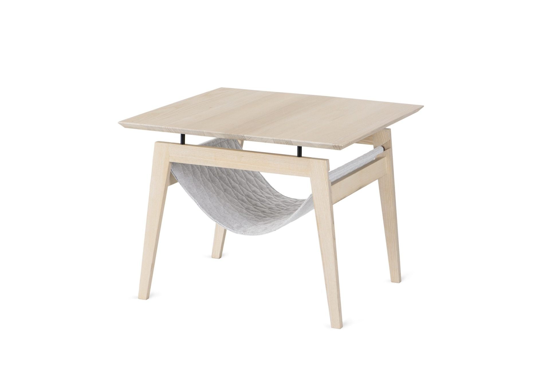 bold light grey kikko table with integrated cat hammock in a modern living room