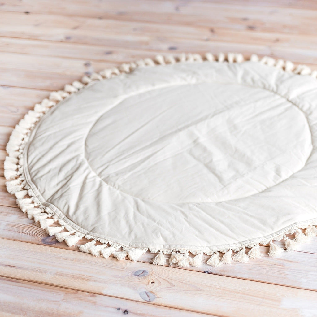 Padded Kids Play Mat in Ecru with Tassels