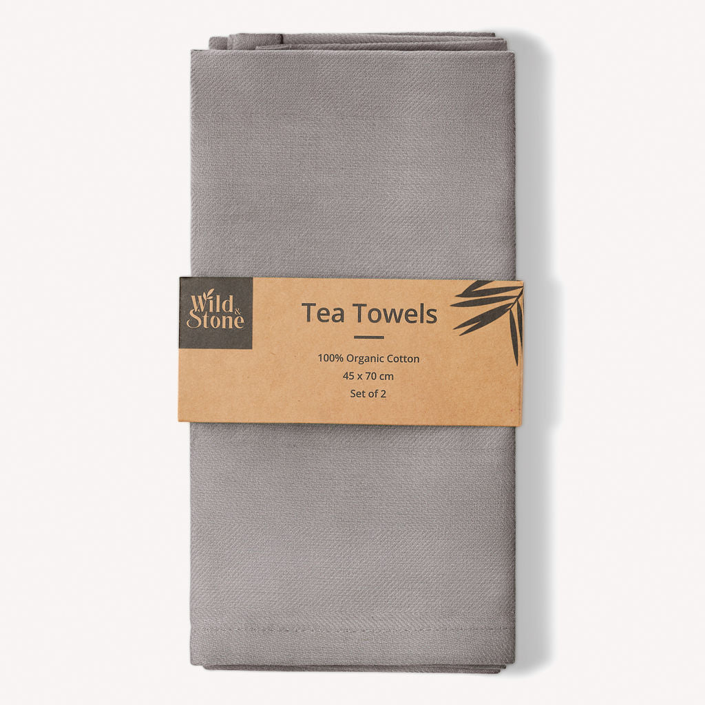 Organic Cotton Tea Towels Set of 2 Herringbone Weave