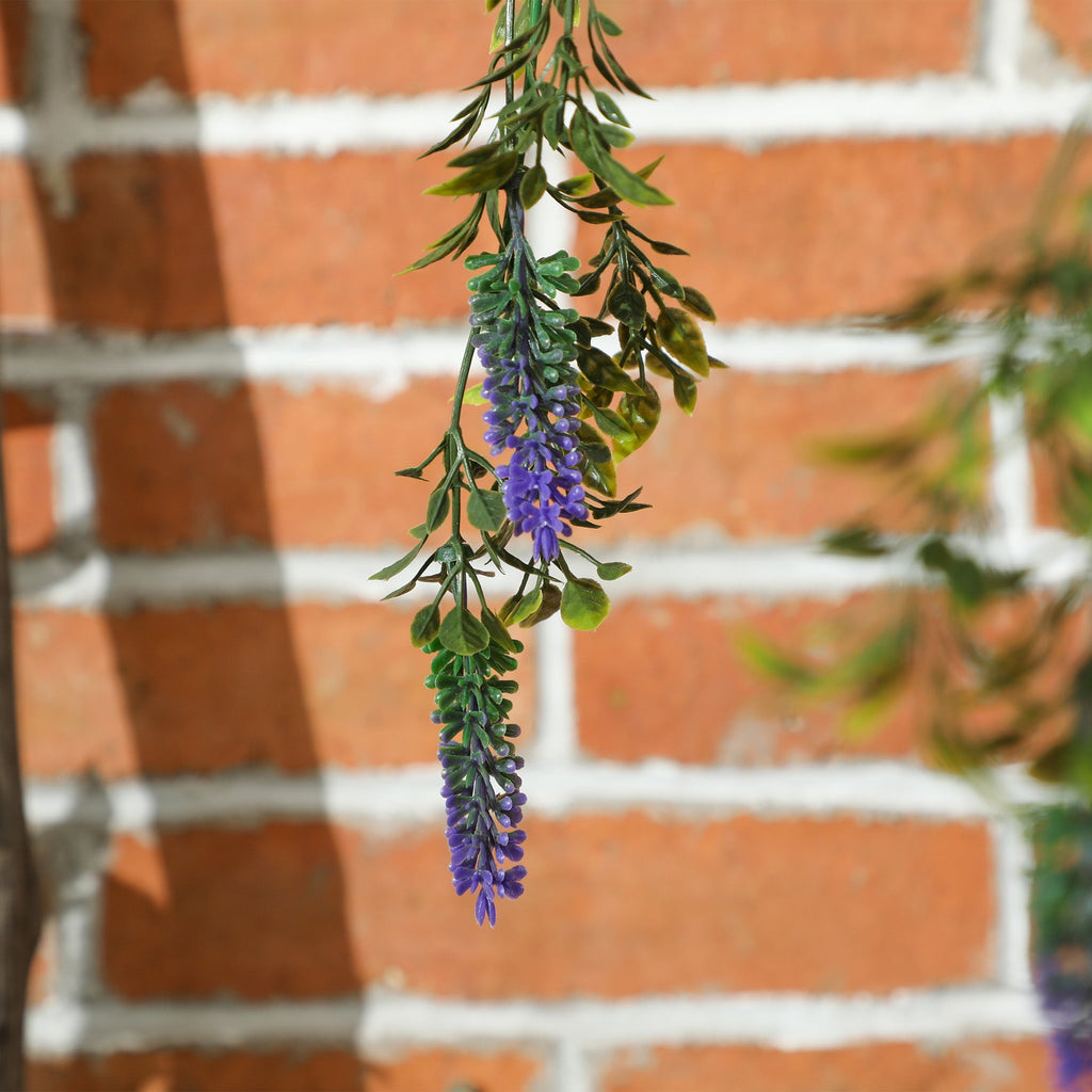Set of 2 Artificial Lavender Flowers in Wicker Basket with Hanging Chains