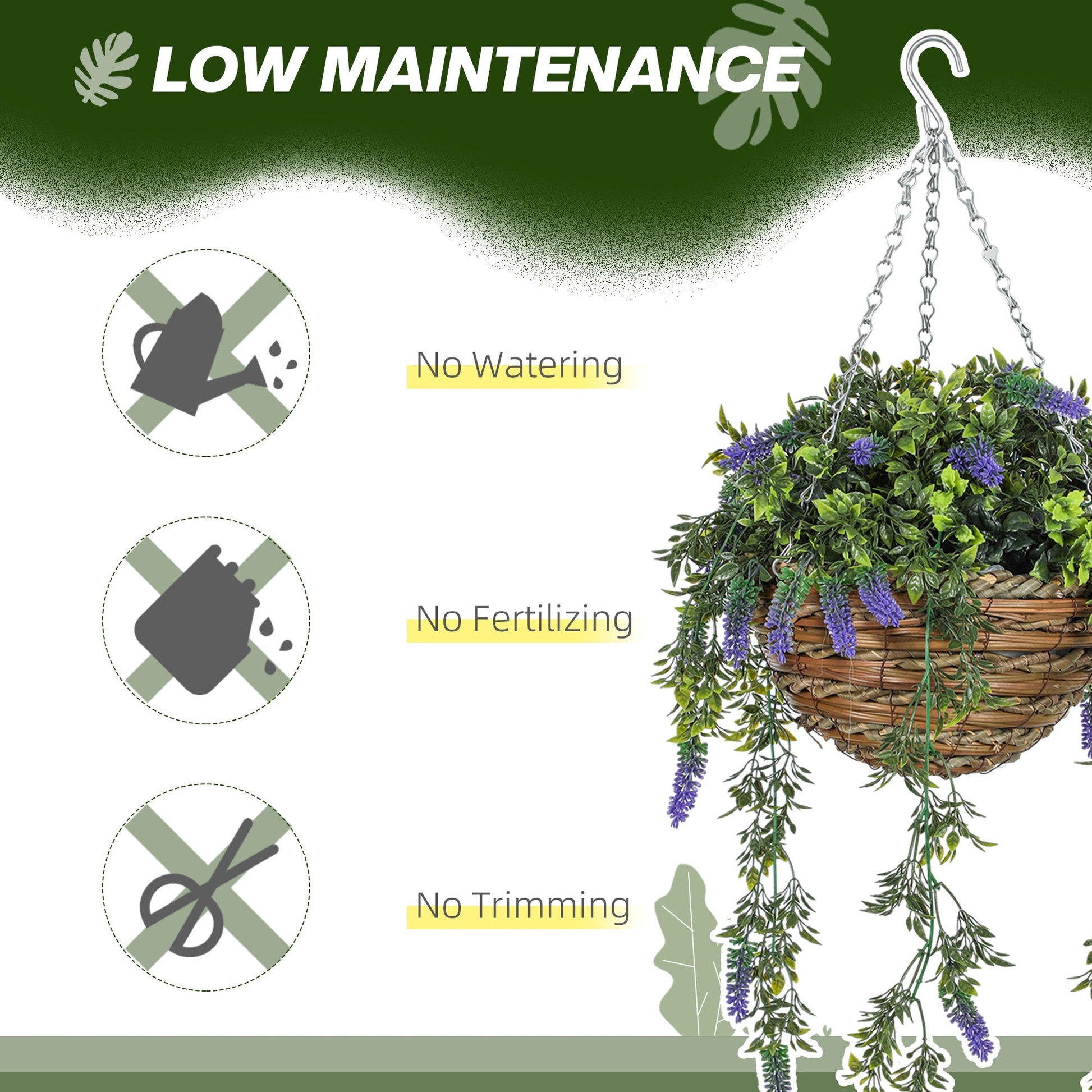 Set of 2 Artificial Lavender Flowers in Wicker Basket with Hanging Chains