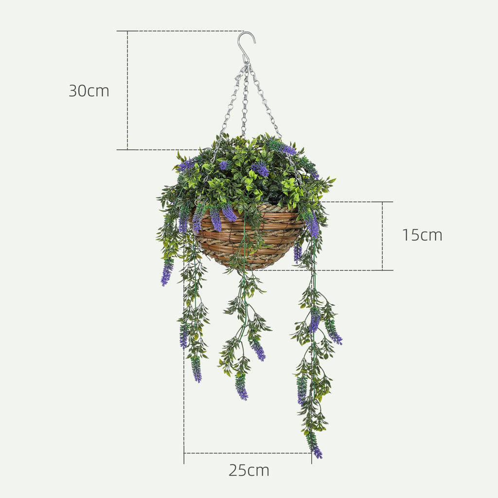 Set of 2 Artificial Lavender Flowers in Wicker Basket with Hanging Chains