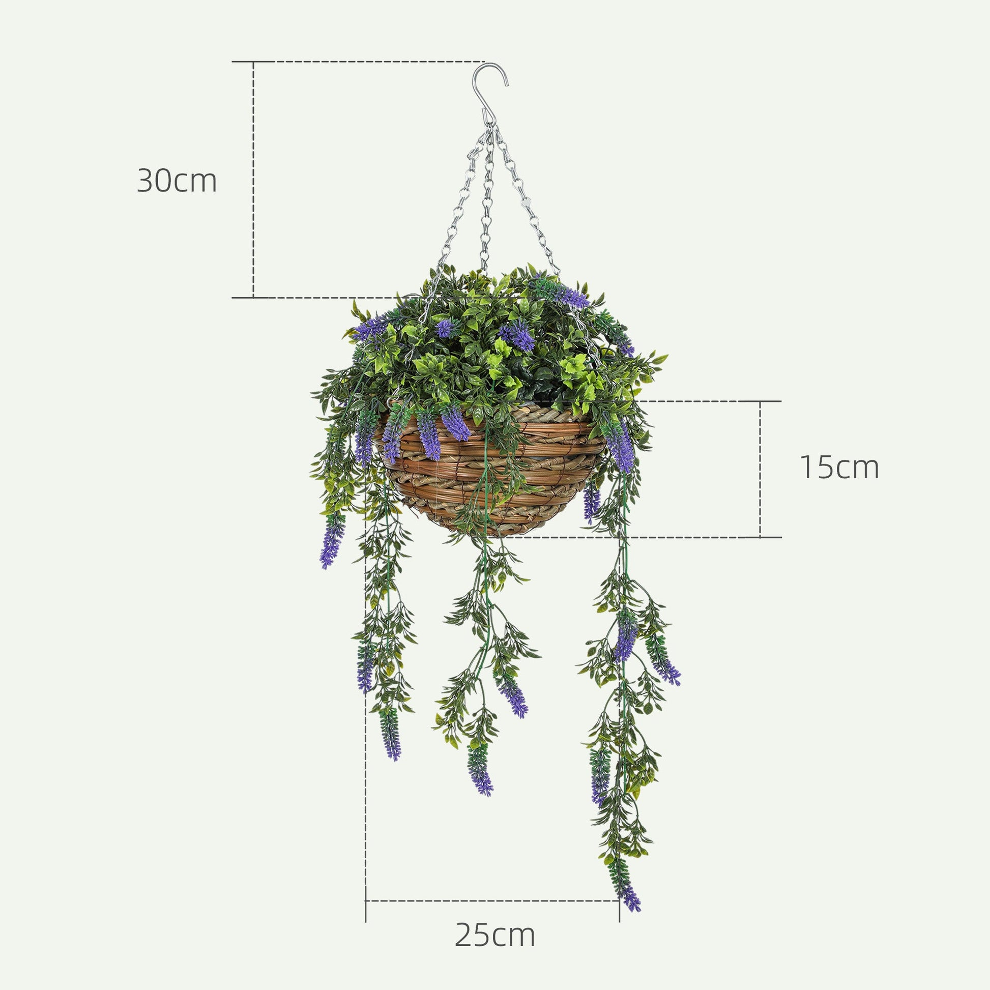 Set of 2 Artificial Lavender Flowers in Wicker Basket with Hanging Chains