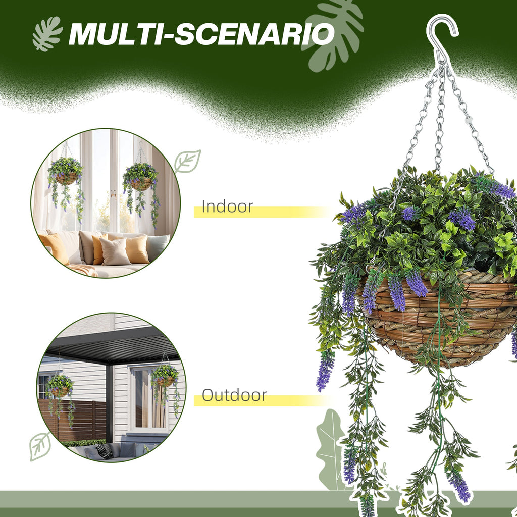 Set of 2 Artificial Lavender Flowers in Wicker Basket with Hanging Chains