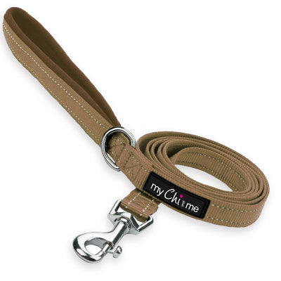 Reflective Caramel Webbing Lead 15mm with Neoprene Handle for Small Dogs