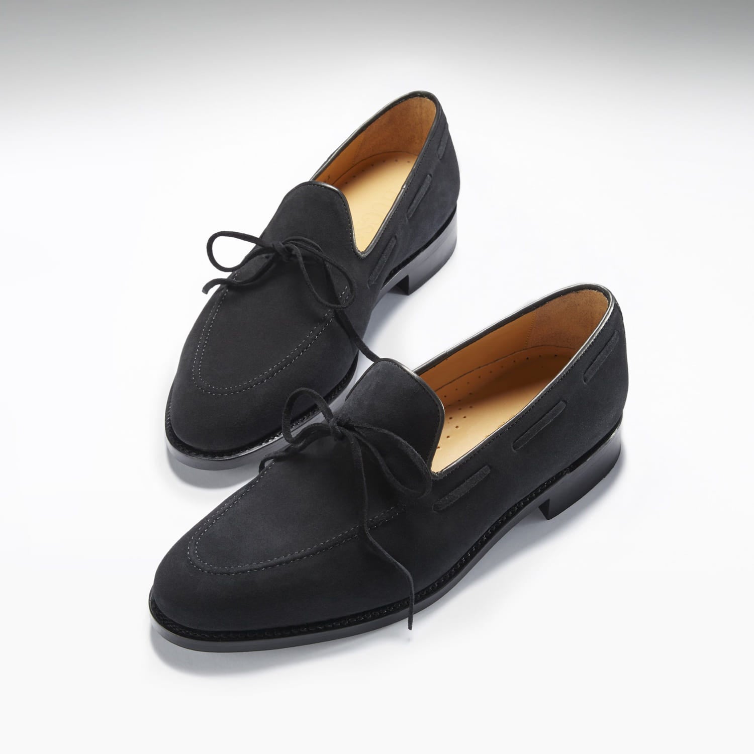 Black Suede Laced Loafers with Welted Leather Sole