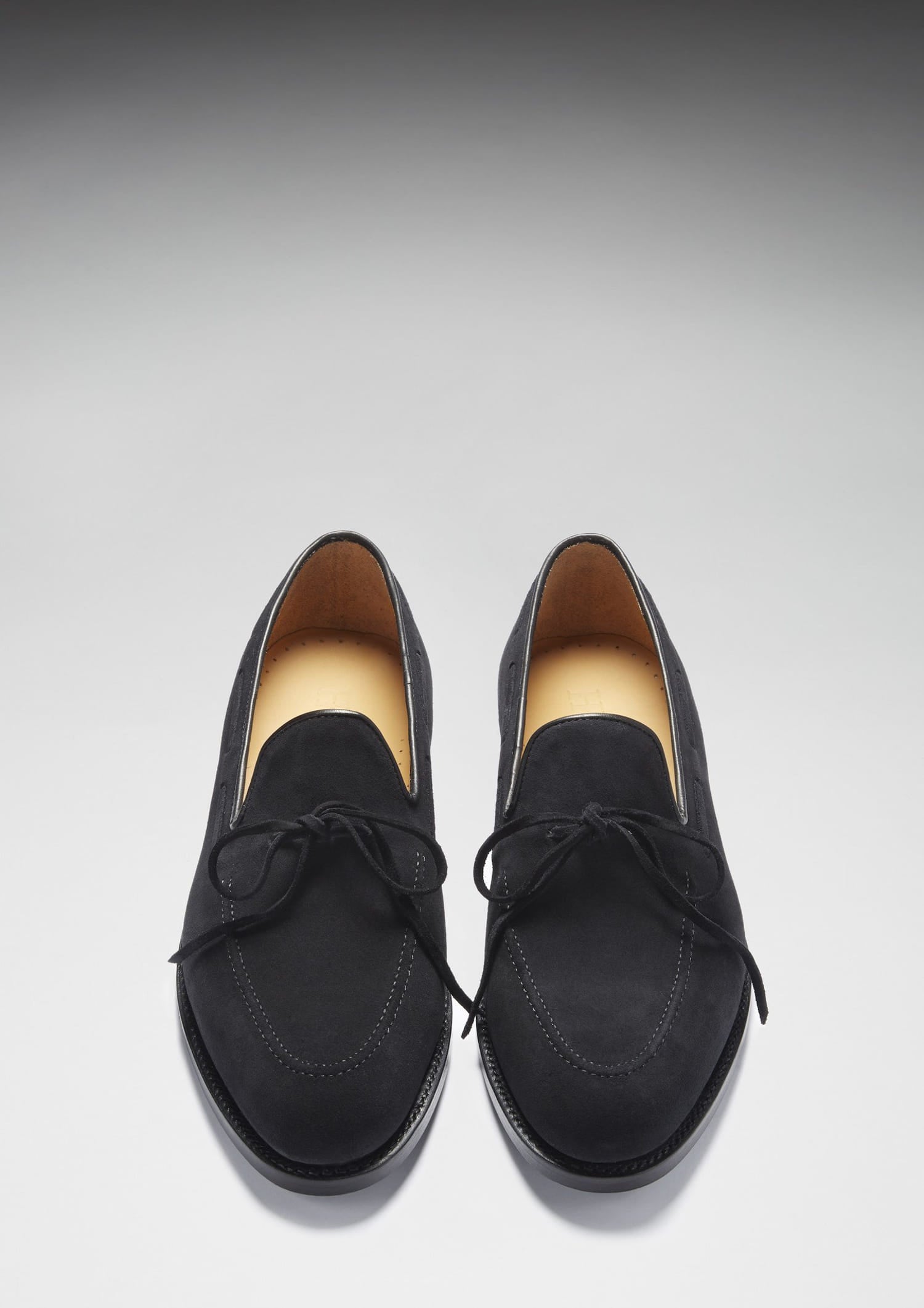 Black Suede Laced Loafers with Welted Leather Sole