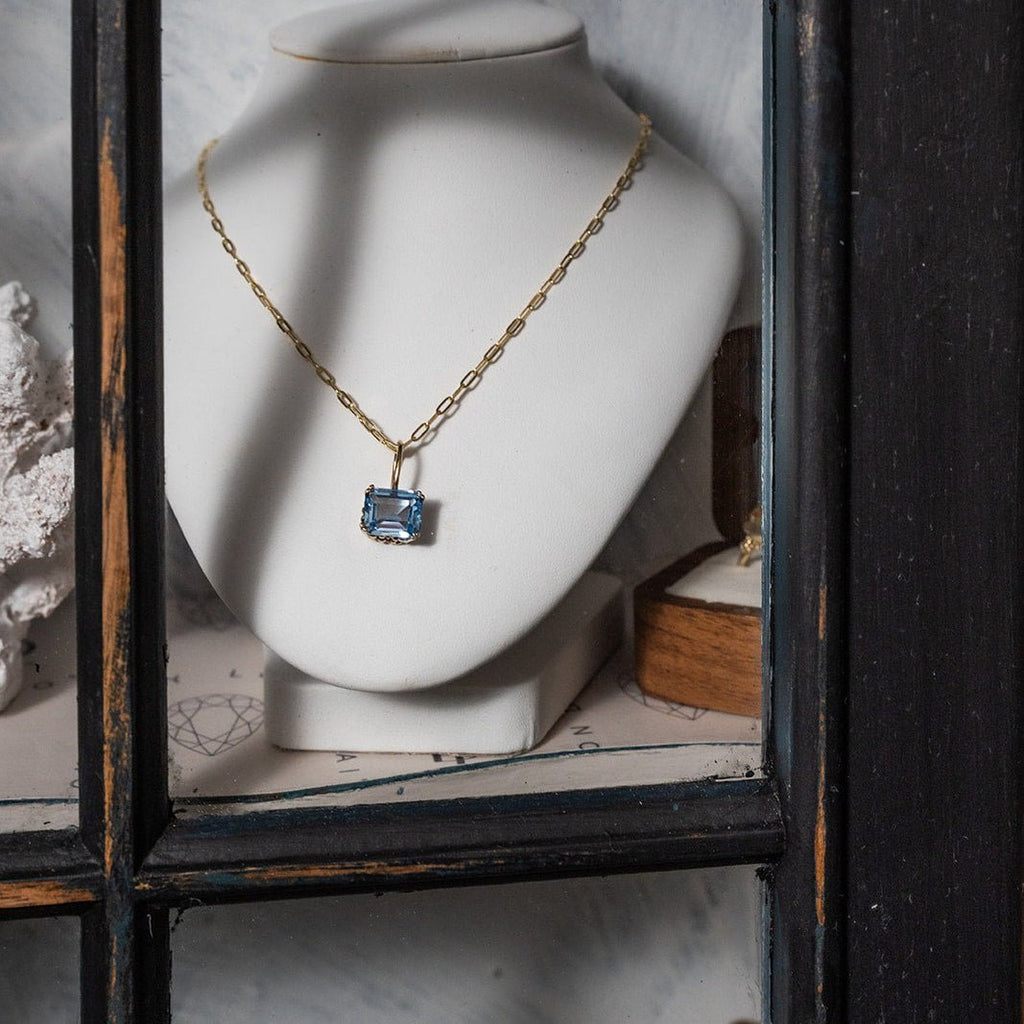 Large Gold Blue Topaz Necklace Astrid