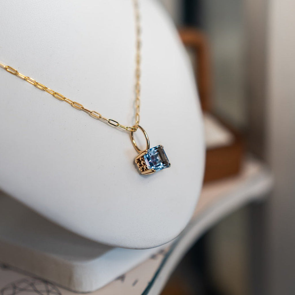 Large Gold Blue Topaz Necklace Astrid