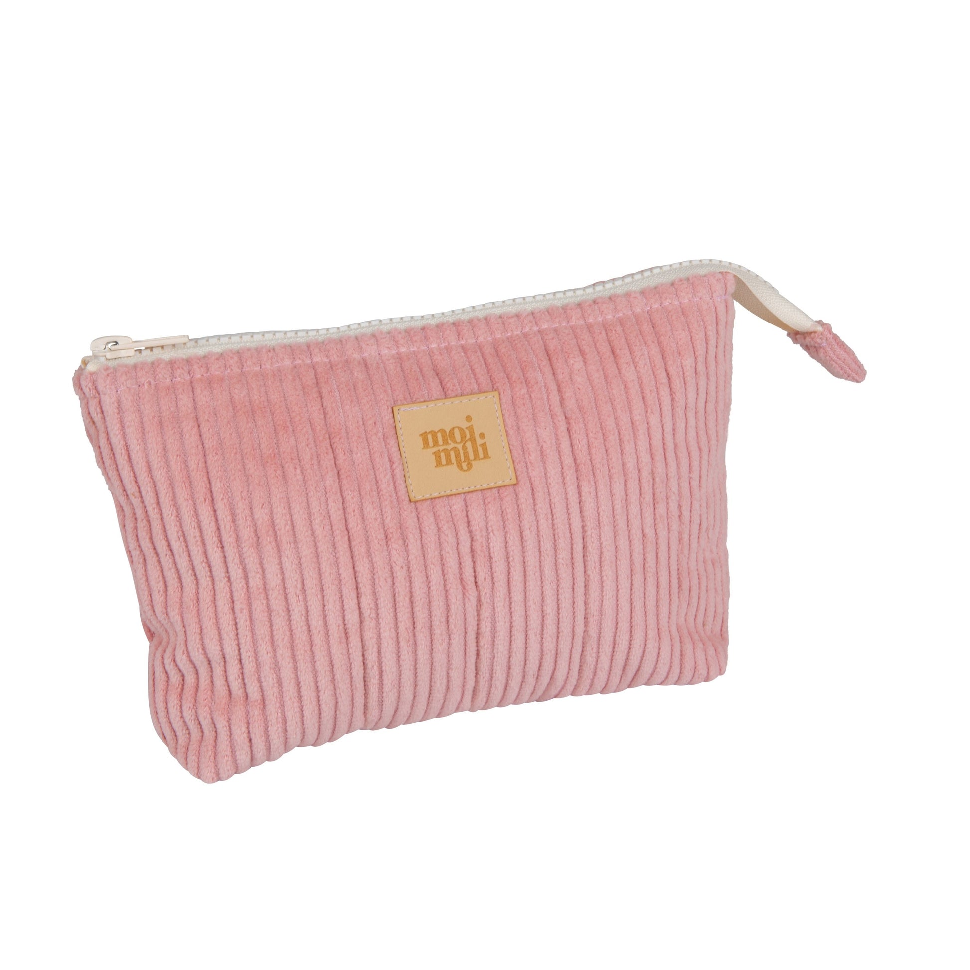 practical baby pink cotton makeup bag set open to show inner and outer pockets