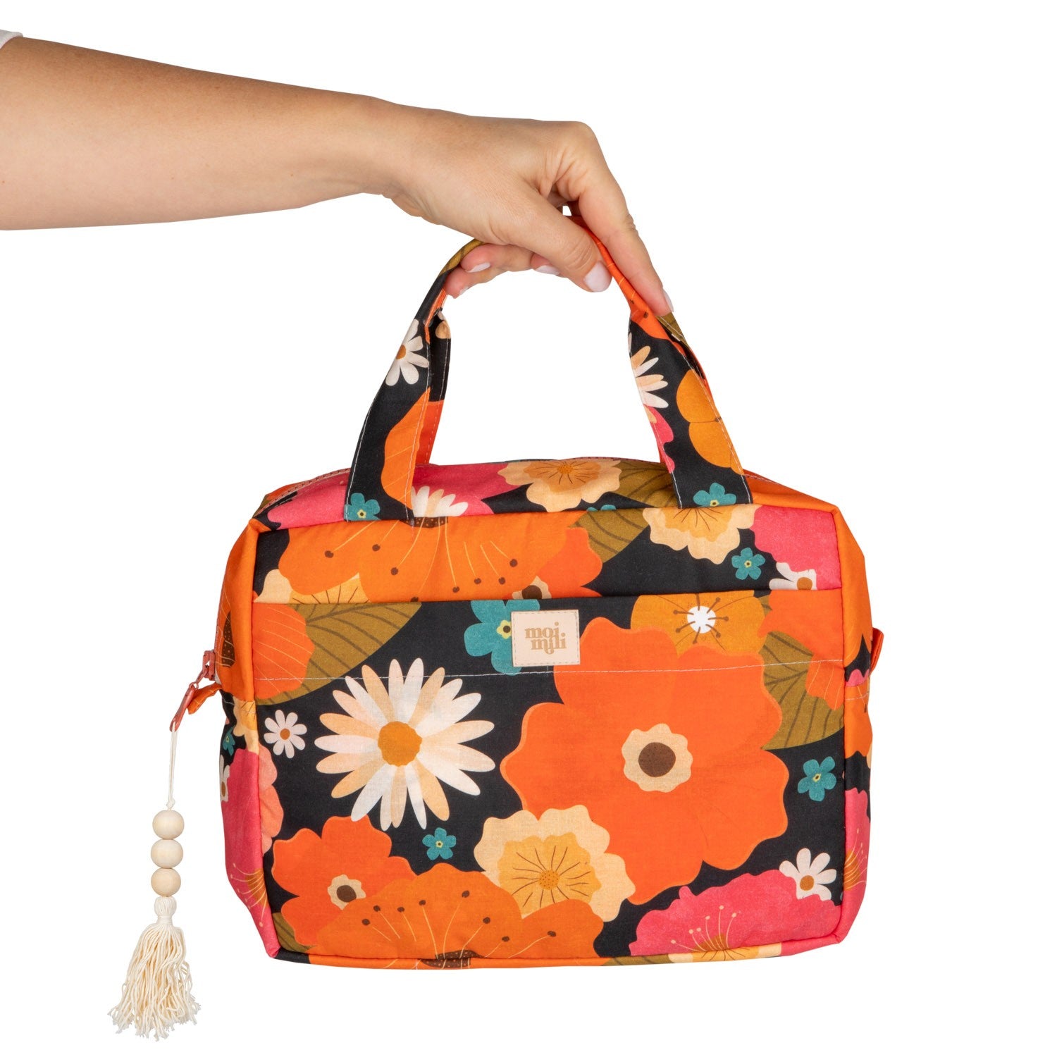 bold floral makeup bag set of 2 with picnic-inspired design, perfect for travel or daily essentials
