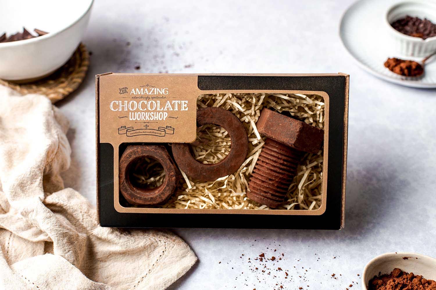 Large Working Chocolate Nut Bolt and Washer Gift Box