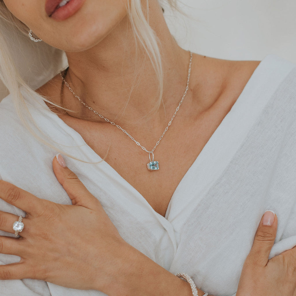 Large Silver Blue Topaz Necklace Astrid
