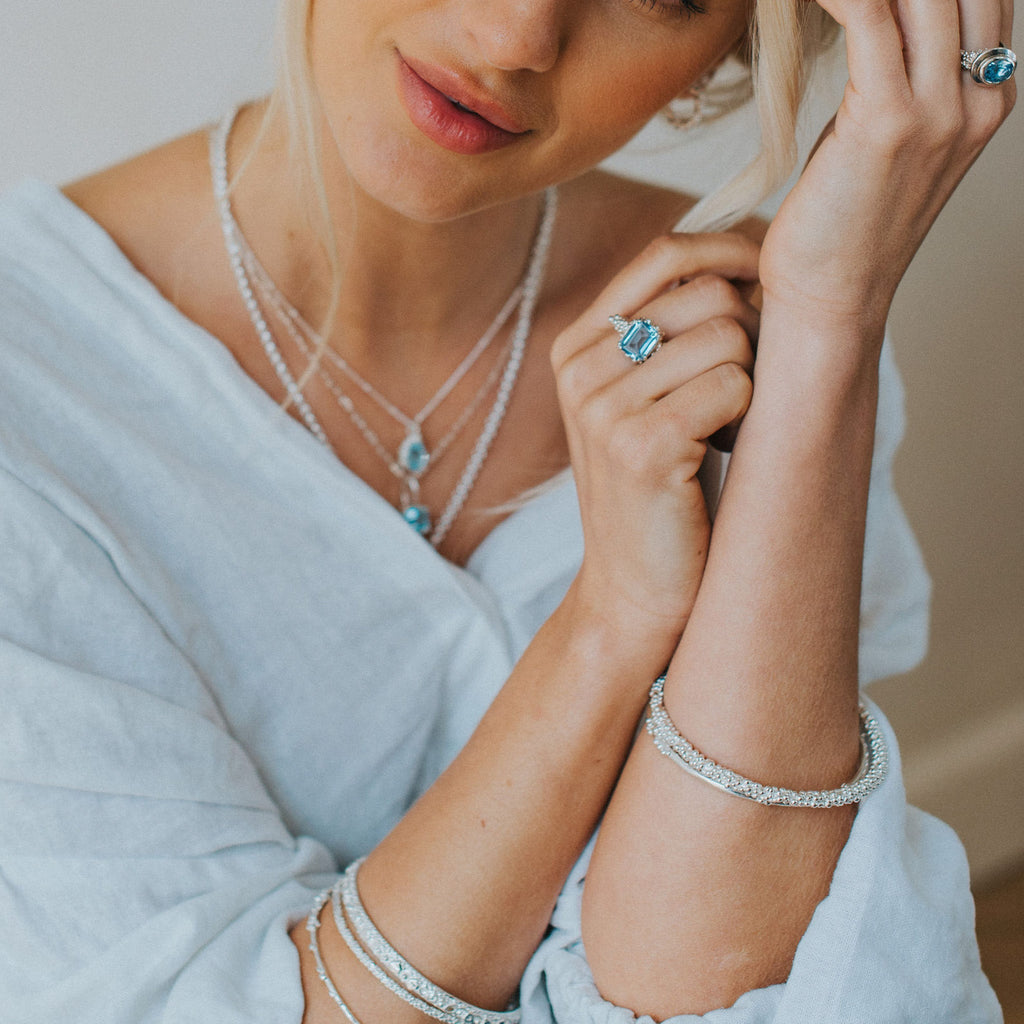 Large Silver Blue Topaz Necklace Astrid