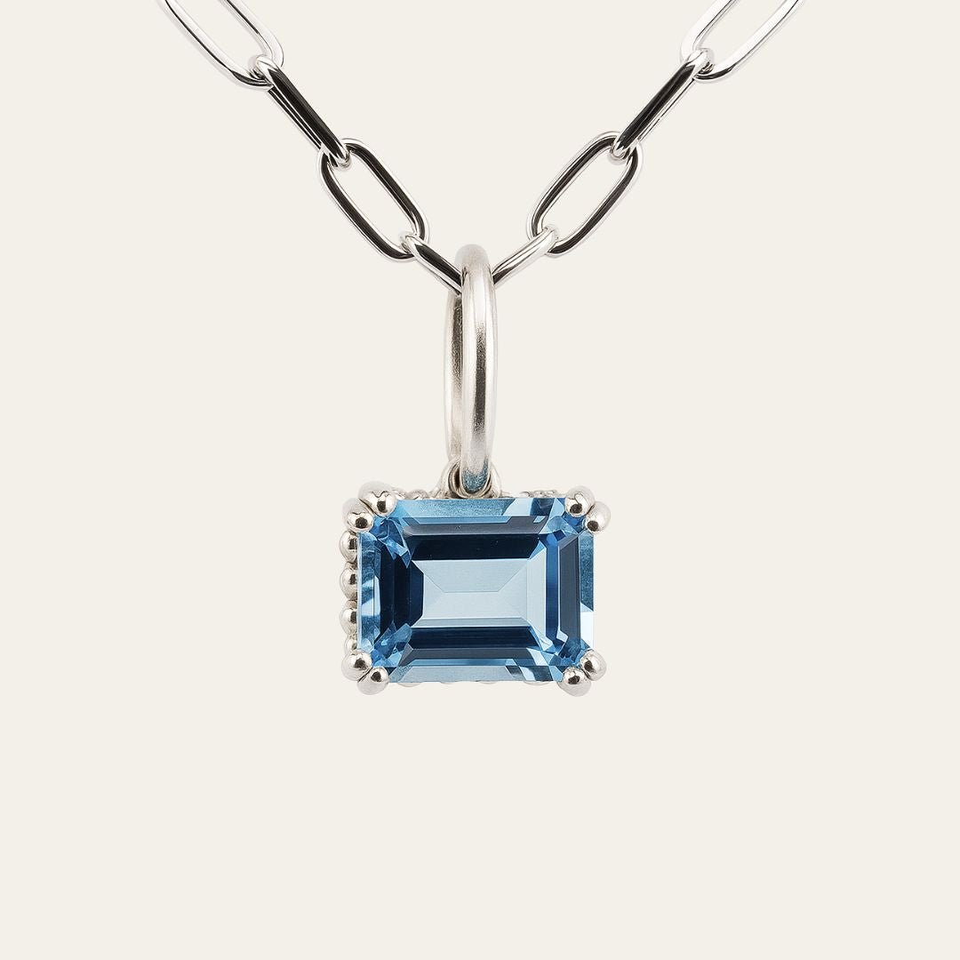 Large Silver Blue Topaz Necklace Astrid