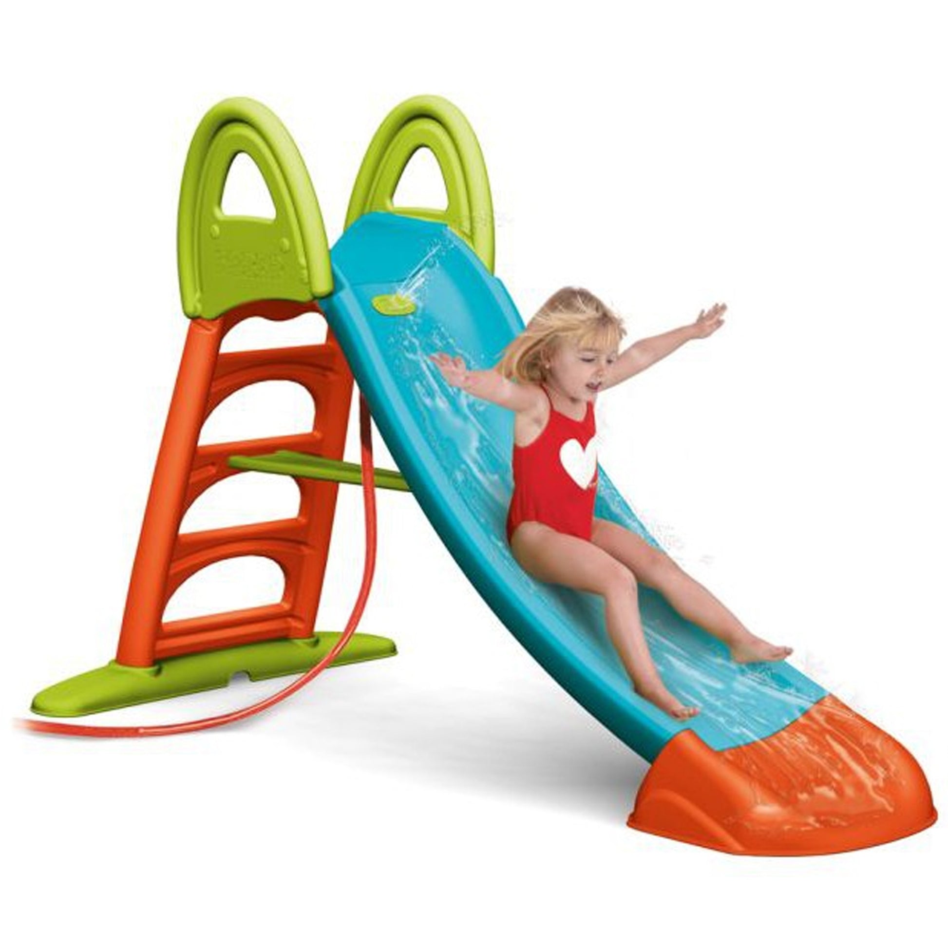 bold blue-and-yellow feber water slide for kids with hose connection, ready for summer splash fun