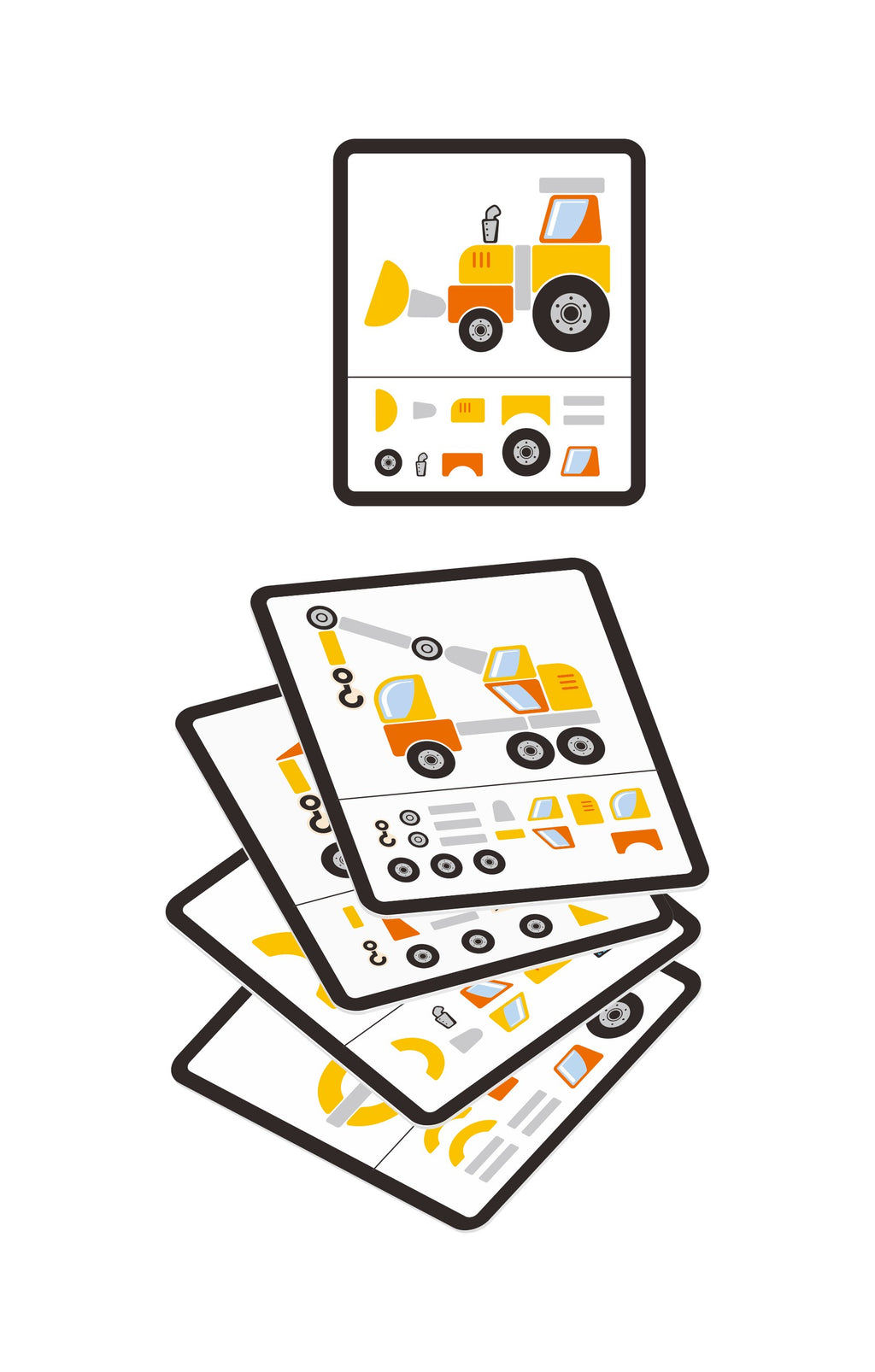 playful toddler hammering colorful wooden blocks onto cork board with construction vehicle designs