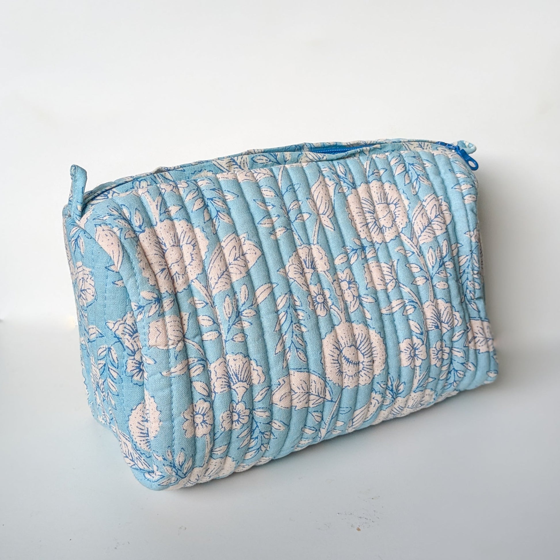 Large Quilted Block Print Makeup Bag