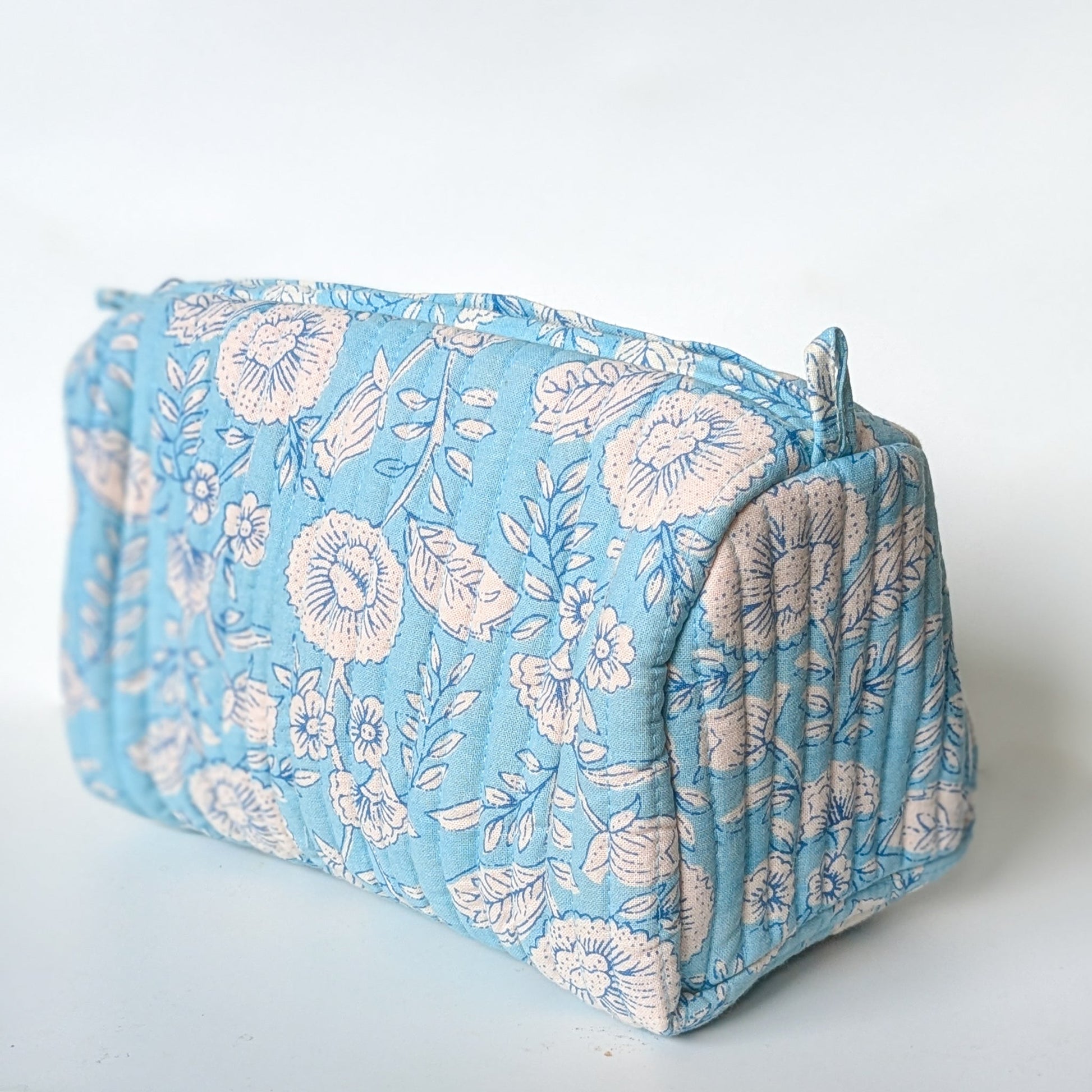 Large Quilted Block Print Makeup Bag