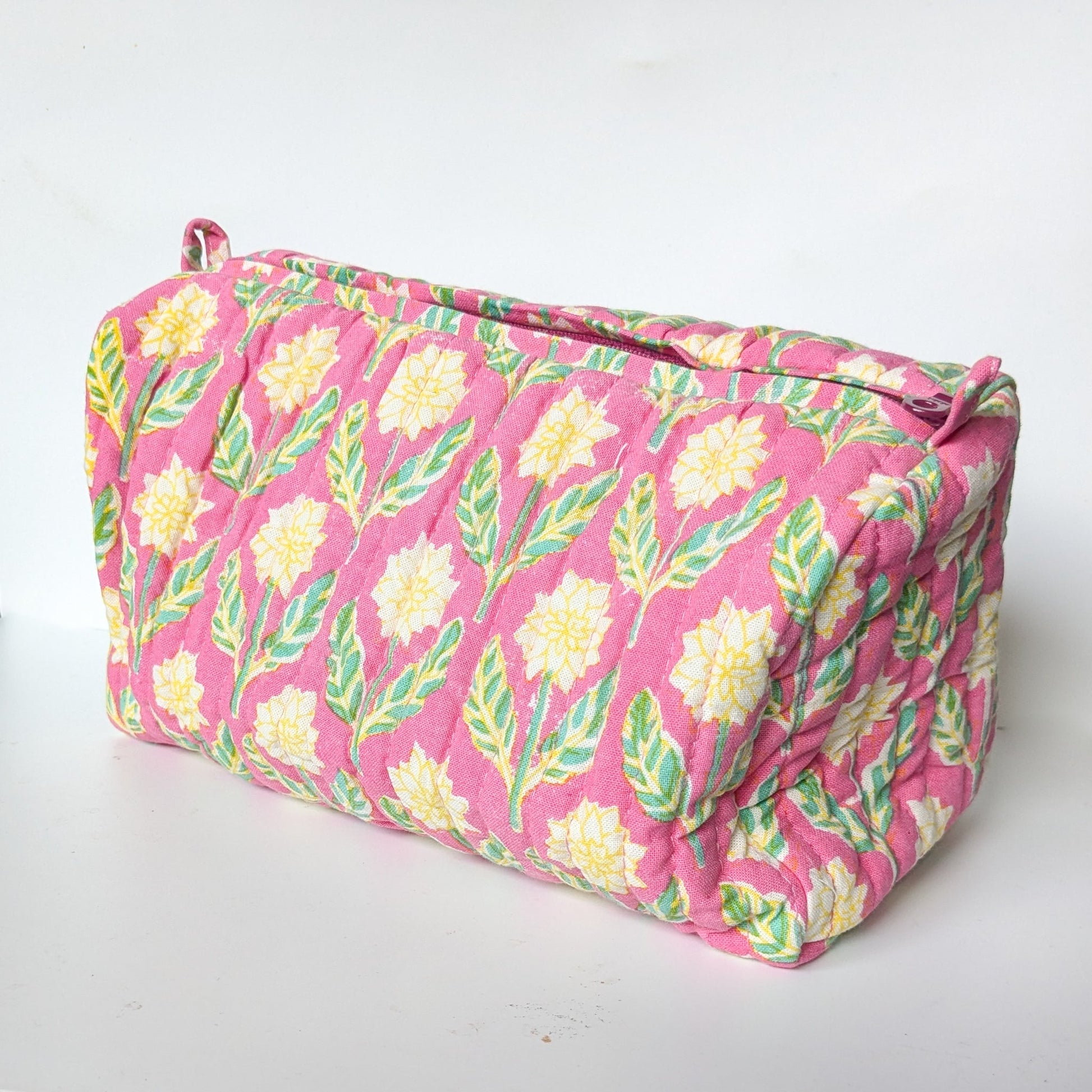 Large Quilted Block Print Makeup Bag