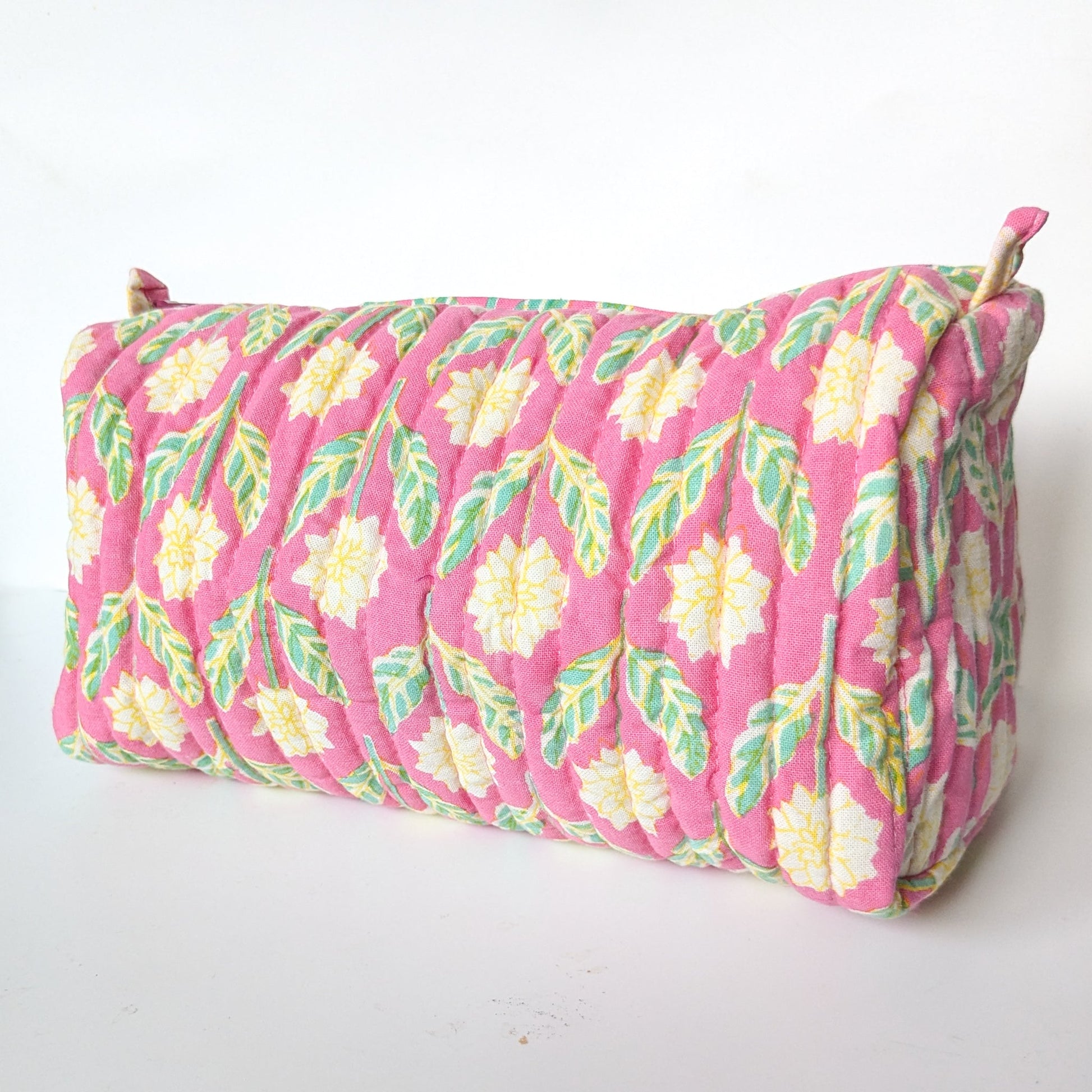 Large Quilted Block Print Makeup Bag