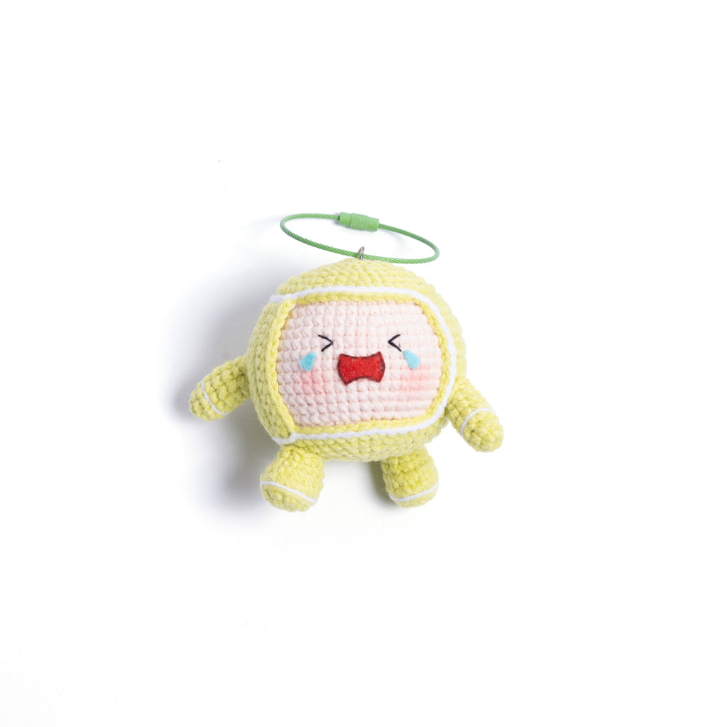 Crochet Tennis Ball Keychain with Smiling Face