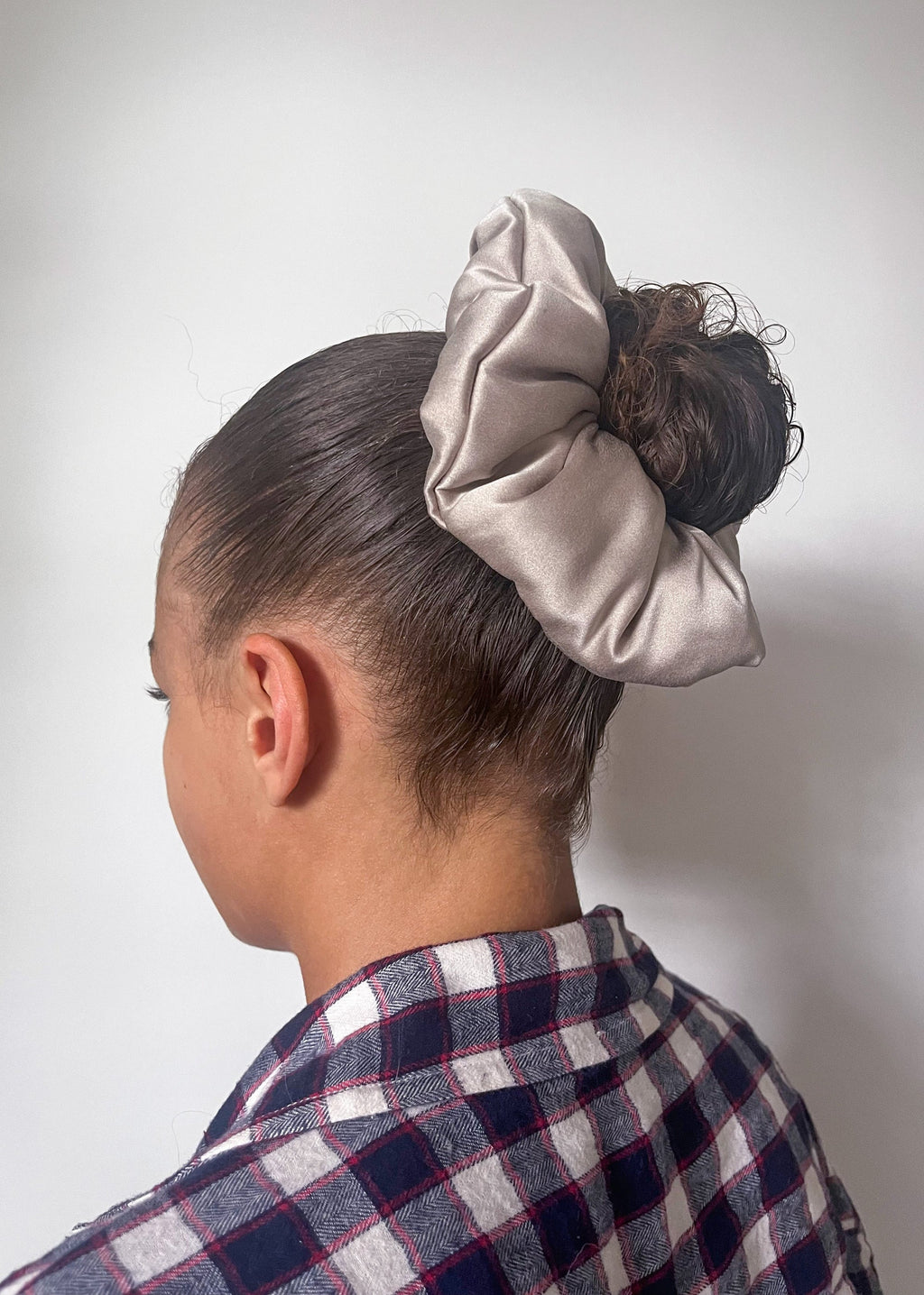 Soft Beige Oversized Organic Stretch Silk Scrunchie